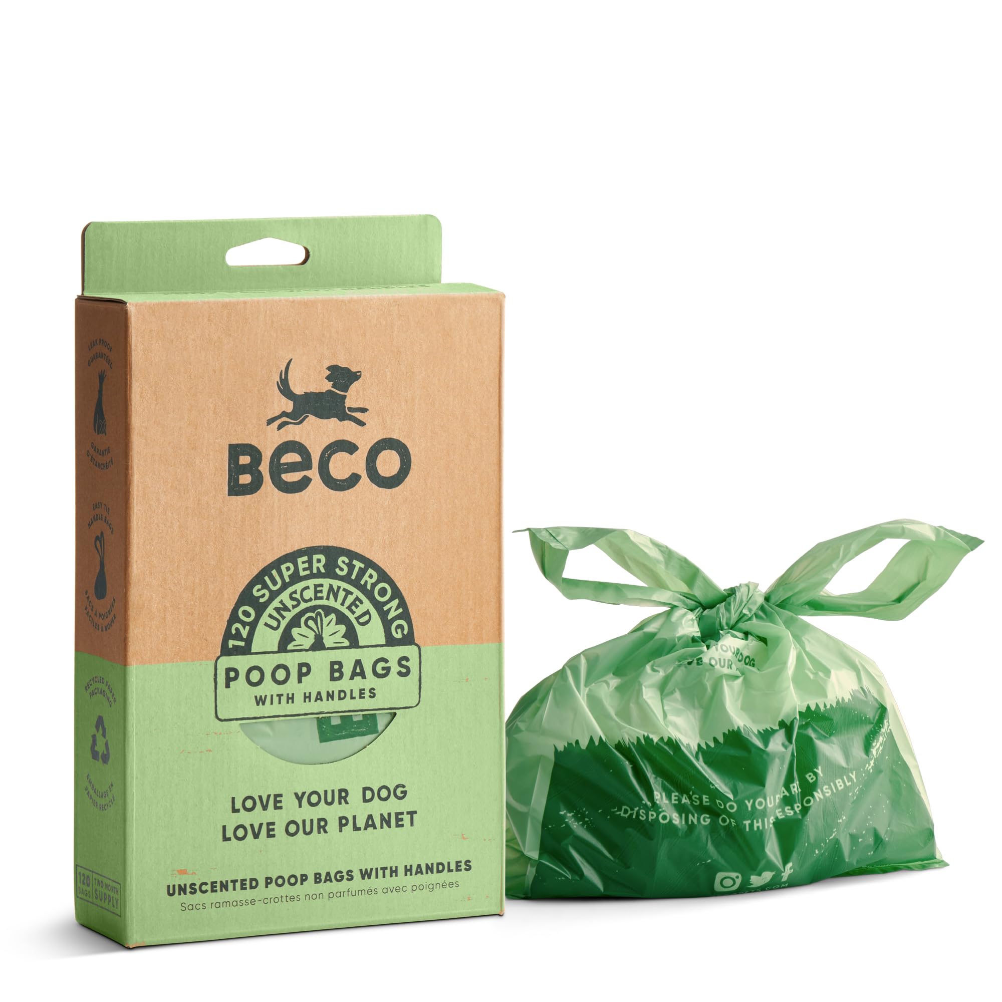 Beco Strong & Large Poop Bags - 120 Loose Packed Bags with Tie Handles