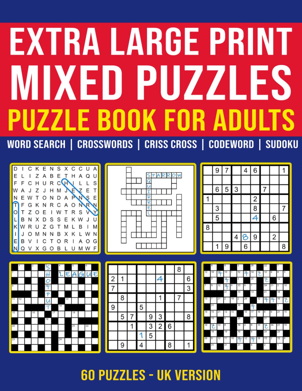 Clever Quest Publishing Extra Large Print Mixed Puzzles Book | 60 Puzzles | Paperback