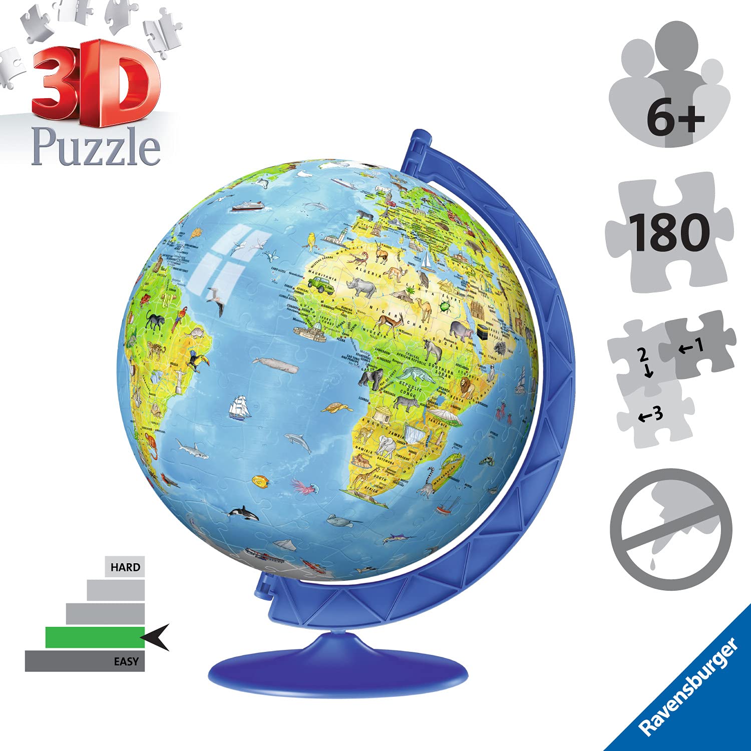 Ravensburger World Globe 3D Jigsaw Puzzle - 180 Pieces | Ages 6+ | No Glue Required 2