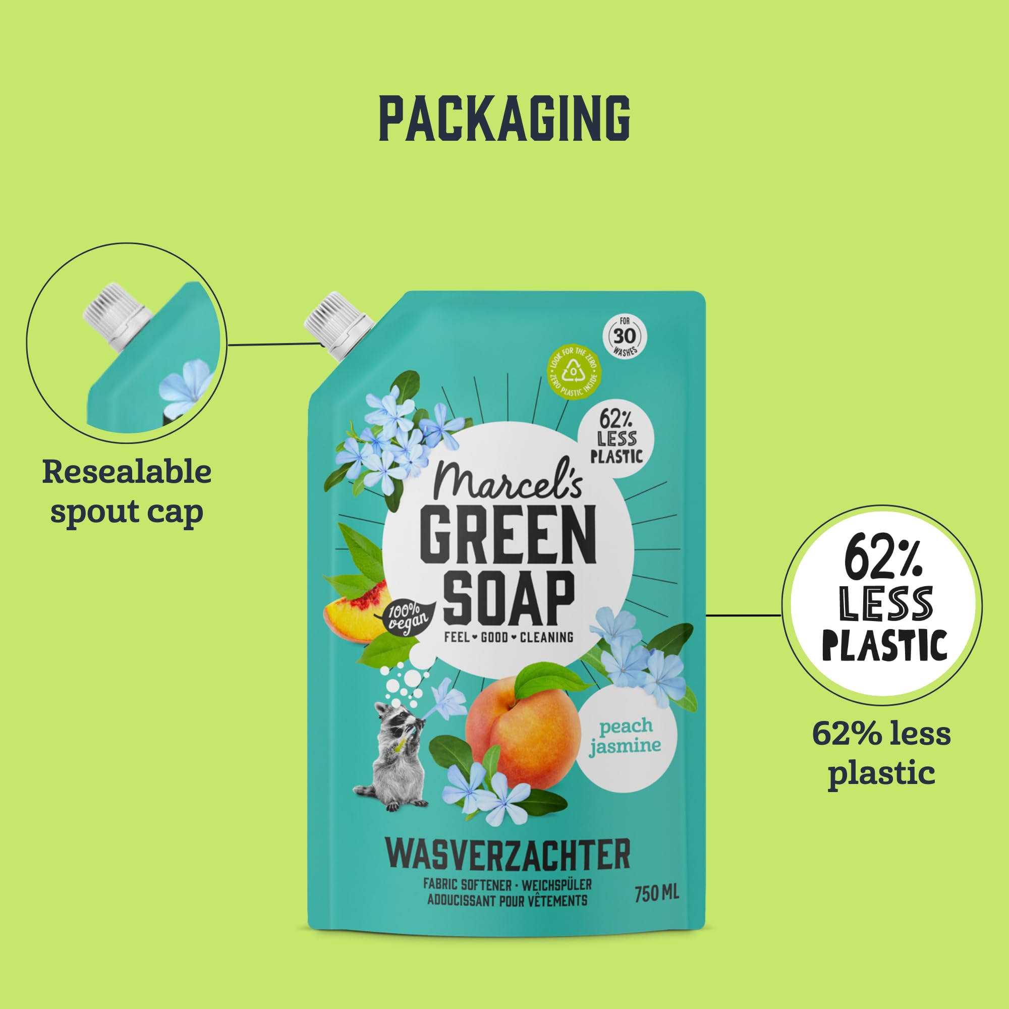 Marcel's Green Soap Fabric Softener Refill - Peach & Jasmine Scent | 750 ml | Vegan Formula 5