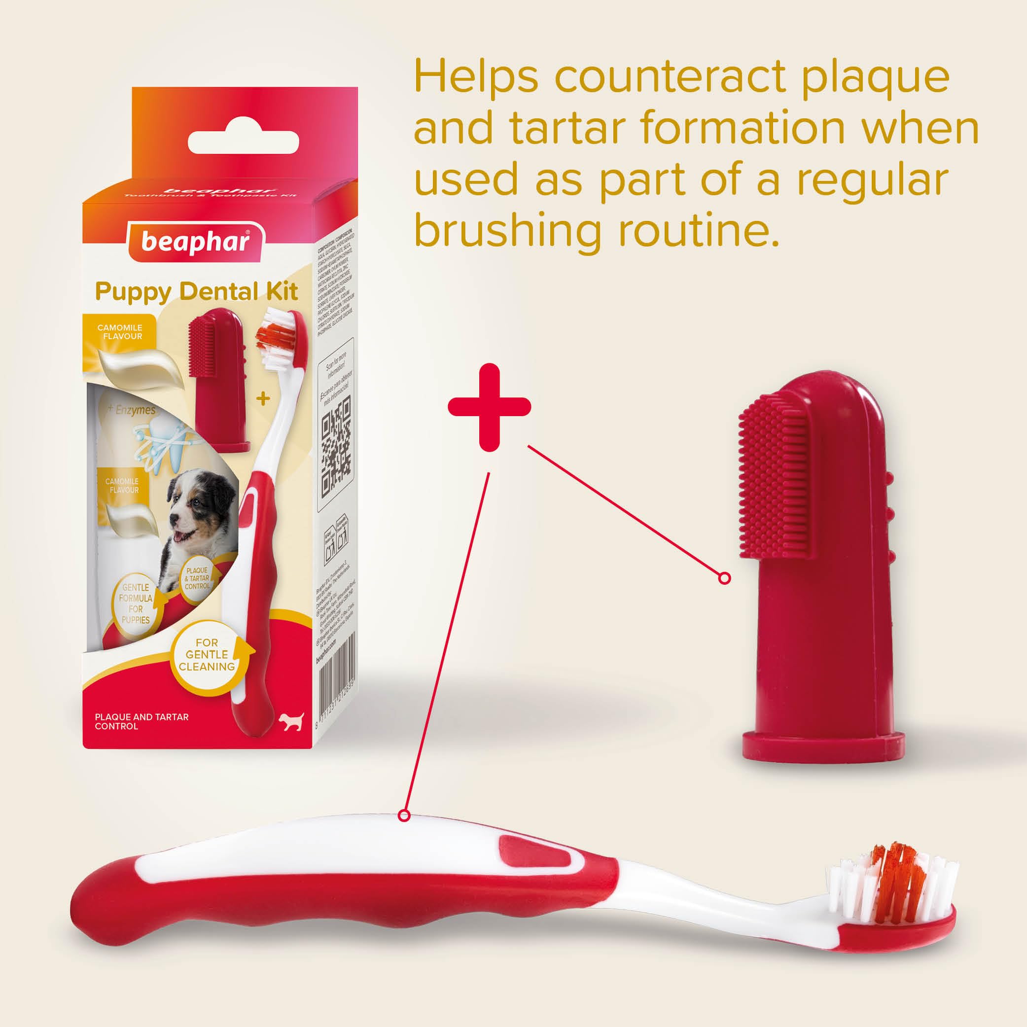 Beaphar Puppy Dental Care Kit - Toothbrush, Finger Brush & Camomile Toothpaste | 3 Items