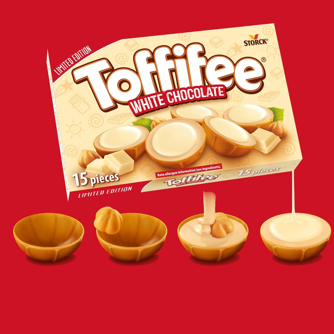 Toffifee White Chocolate Chewy Caramel Cups with Hazelnut & Smooth White Chocolate - 15 Pieces