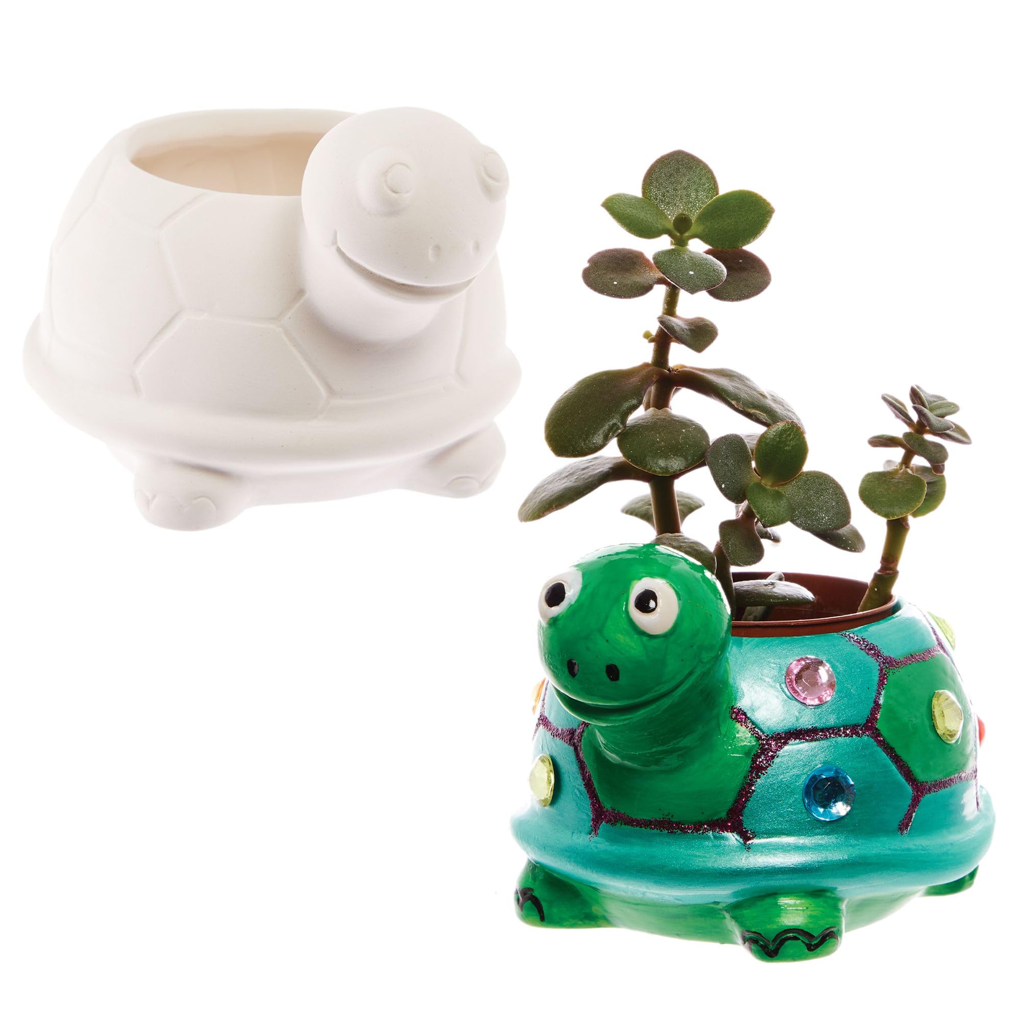 Baker Ross Tortoise Ceramic Flowerpots - Paint Your Own Craft Kit (Set of 2) 1