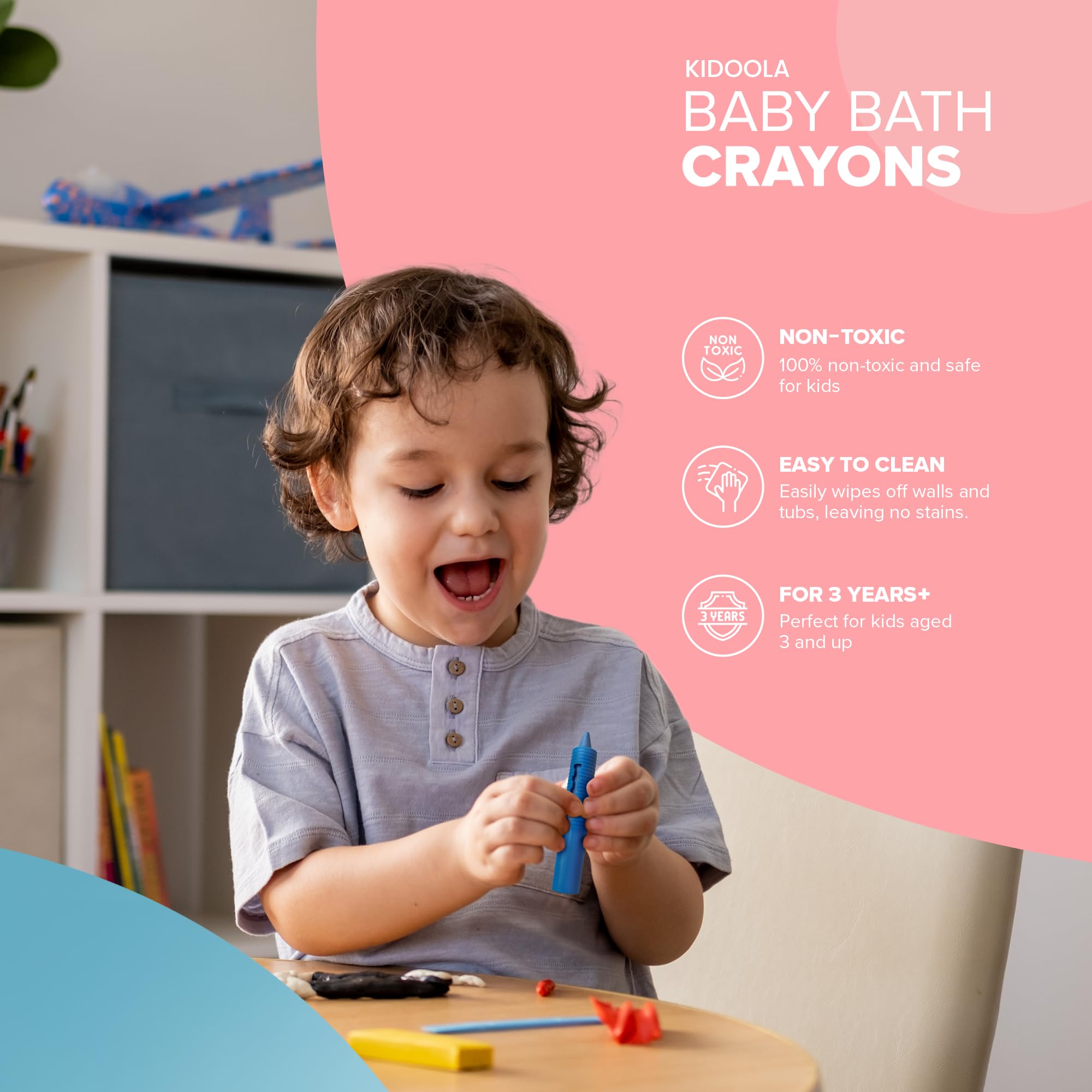 kidoola Baby Bath Crayons - 6 Pack Washable, Non-Toxic Crayon Pens for Toddlers 3+ 4