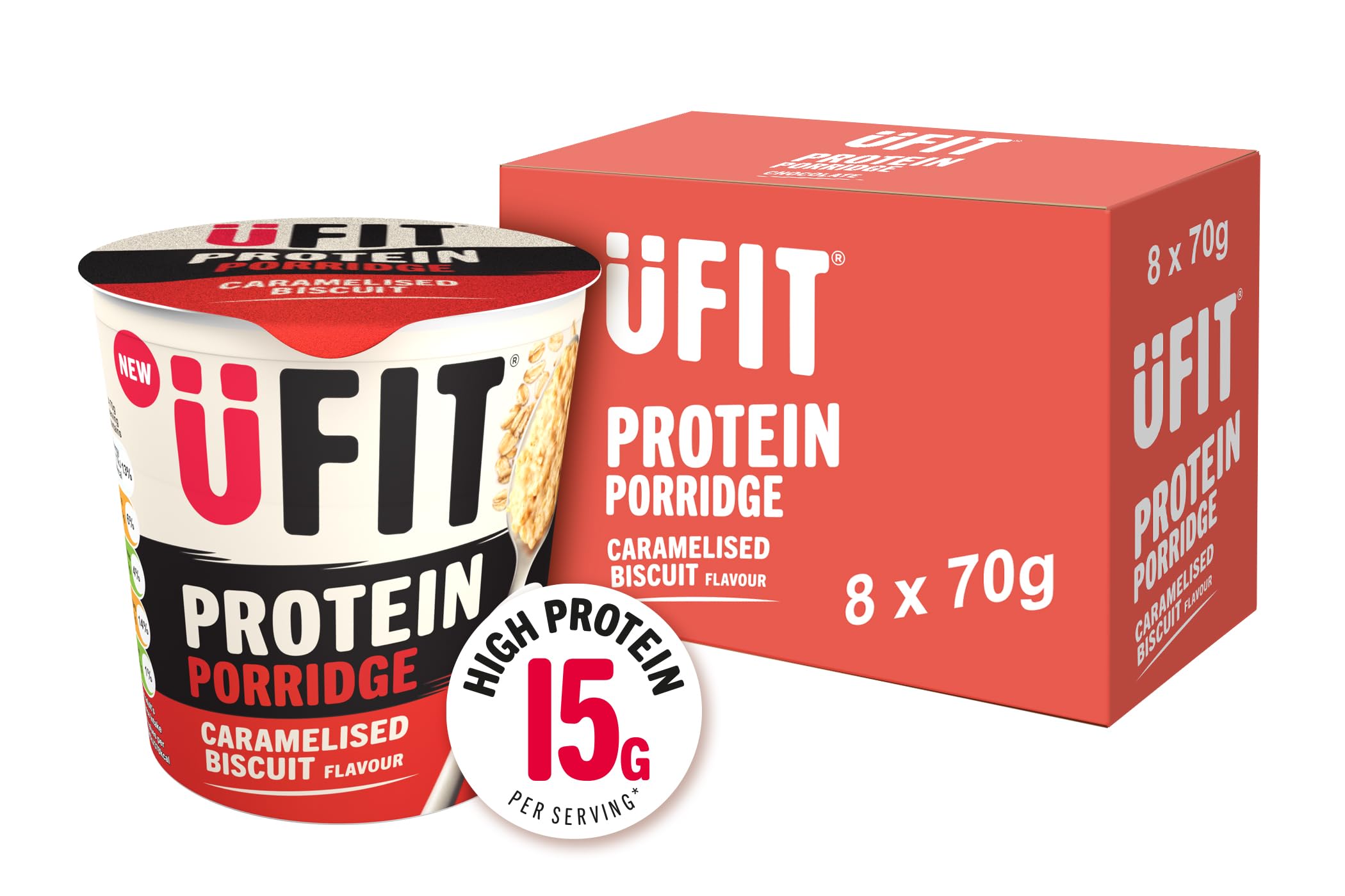 UFIT Caramelised Biscuit Protein Porridge Pots - 15g Protein per Pot | 70g Pots | Pack of 8