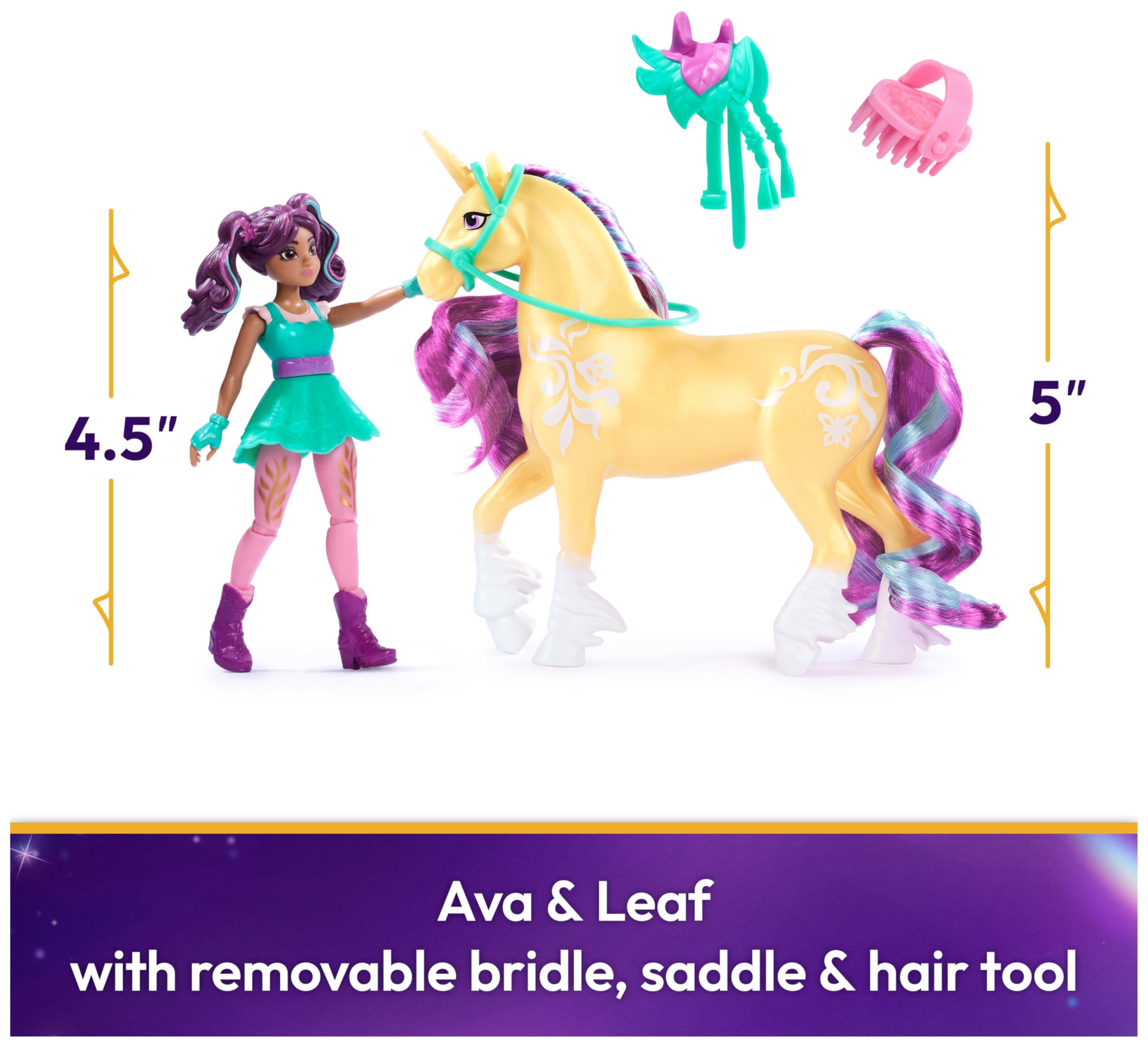 Unicorn Academy Ava & Leaf Doll Set with 2 Riding Accessories and Hair Styling Tool | Ages 4+ 2