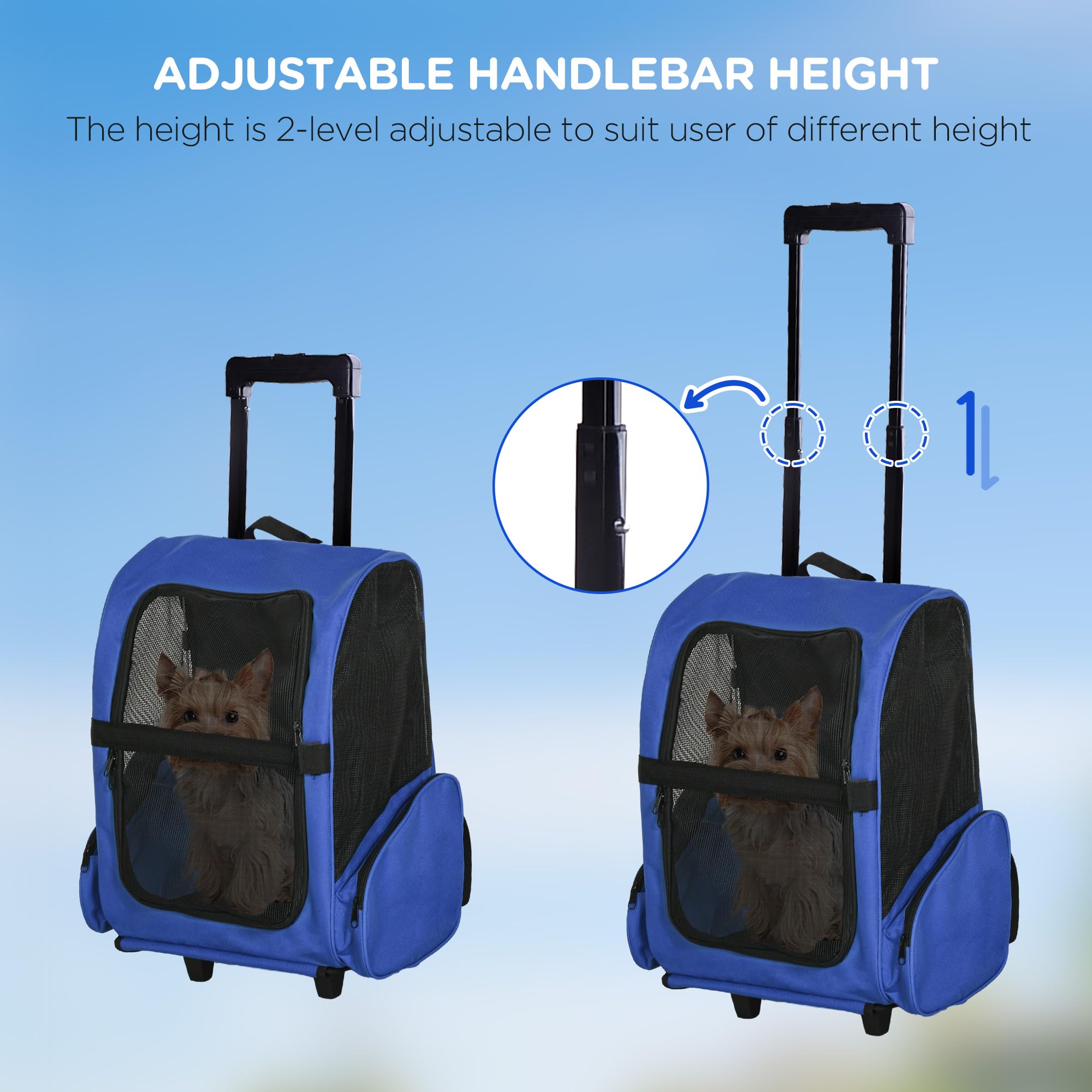 PawHut Pet Travel Backpack - 2-in-1 Trolley & Backpack Design | Water-Resistant | For Pets Under 4kg 5