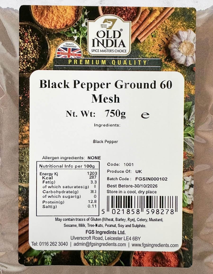 Old India Black Pepper Ground 60 Mesh - 750g