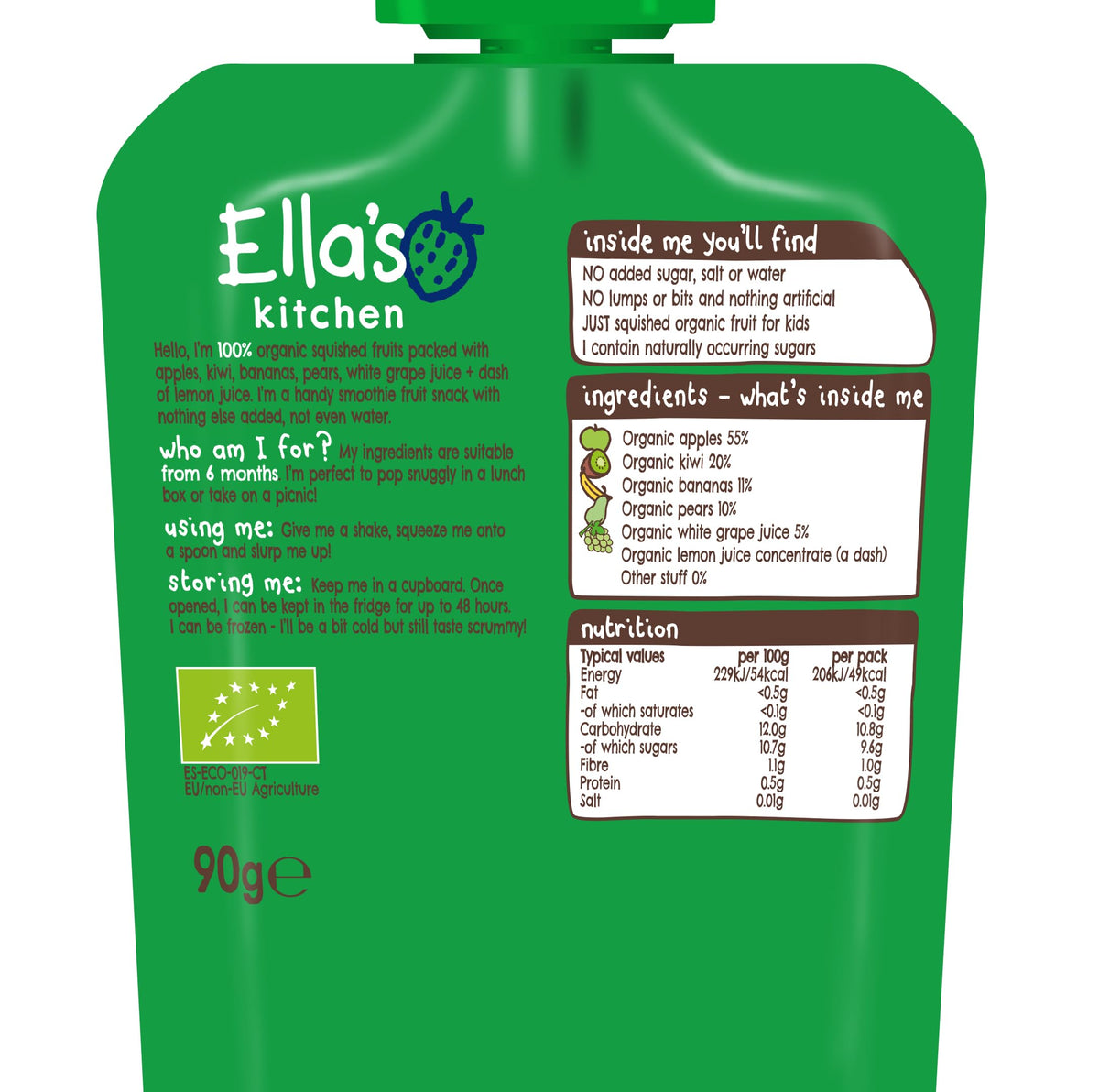 Ella's Kitchen The Green One Smoothie - Organic Fruit Snack for 6+ Months | 450g Pack