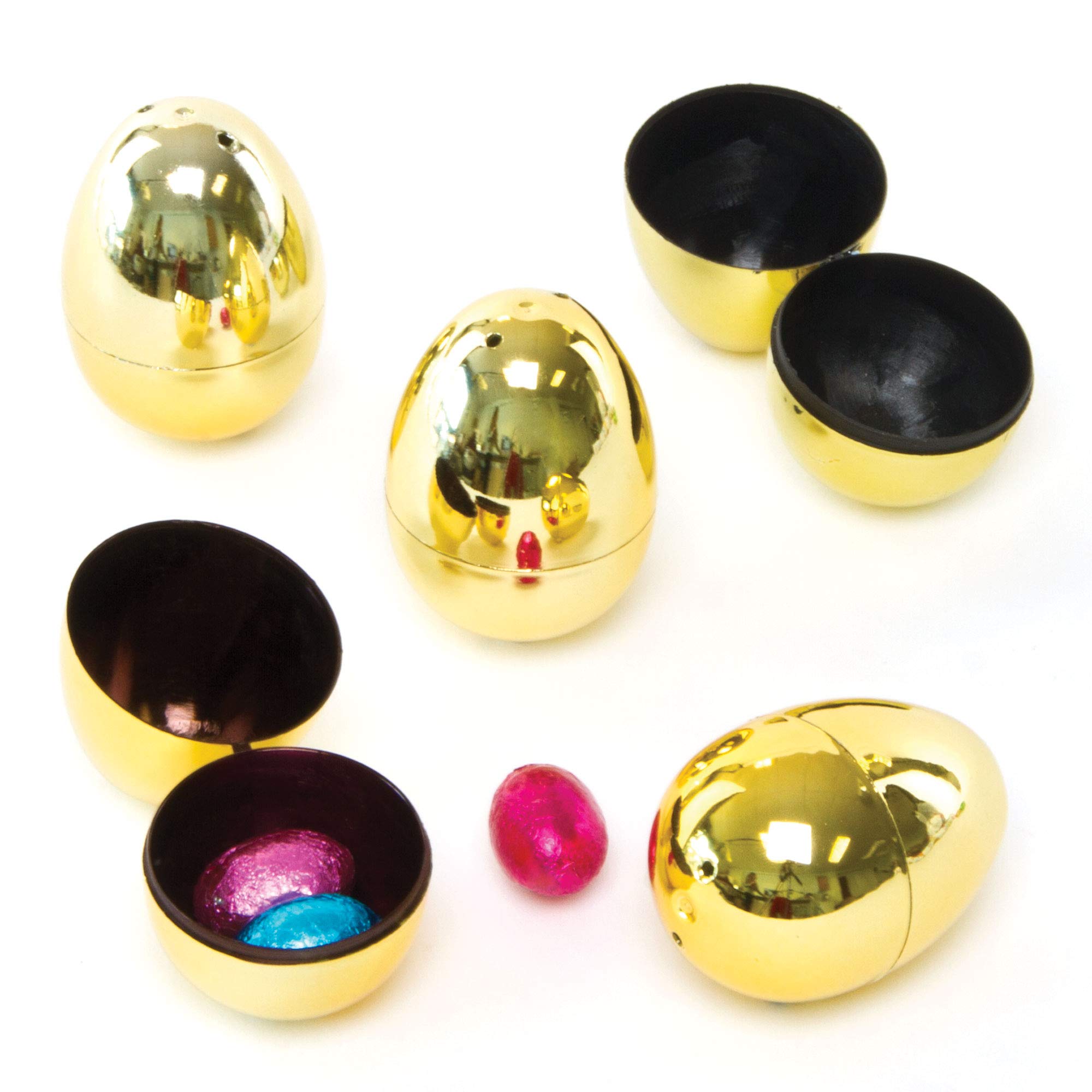 Baker Ross Golden 2-Part Hinged Eggs (10 Pack) | 6cm Plastic Fillable Party Favors 1