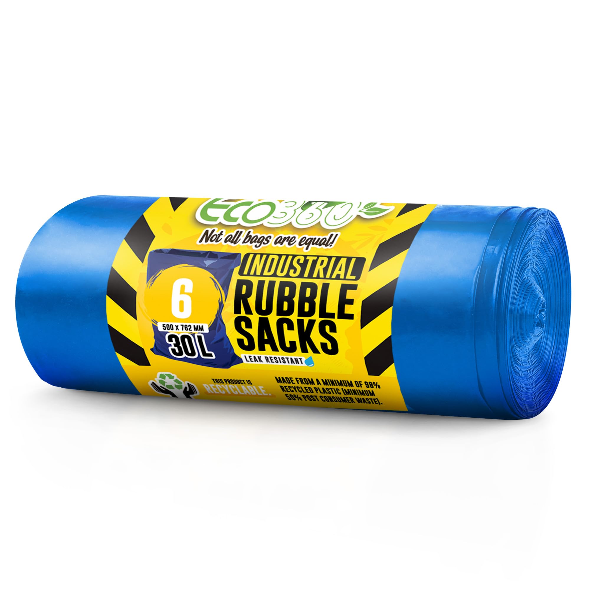 EcoBag Heavy Duty Rubble Bags - 30L Capacity, 80 Microns, Recyclable | 6 Pack Blue