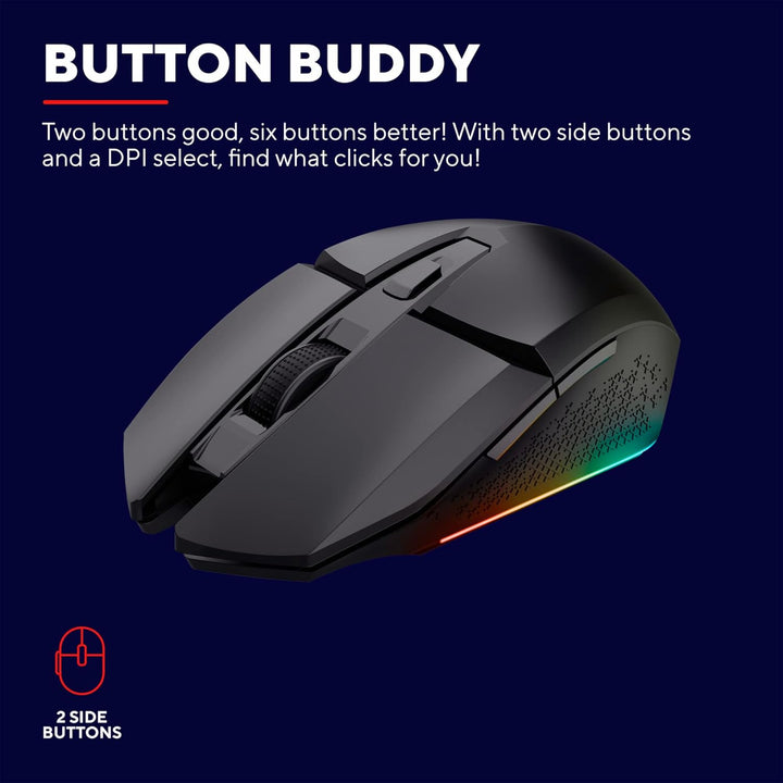 Trust Gaming GXT 110 Felox Rechargeable Wireless Gaming Mouse – 80H Battery, 800-4800 DPI, RGB LED, 6 Buttons