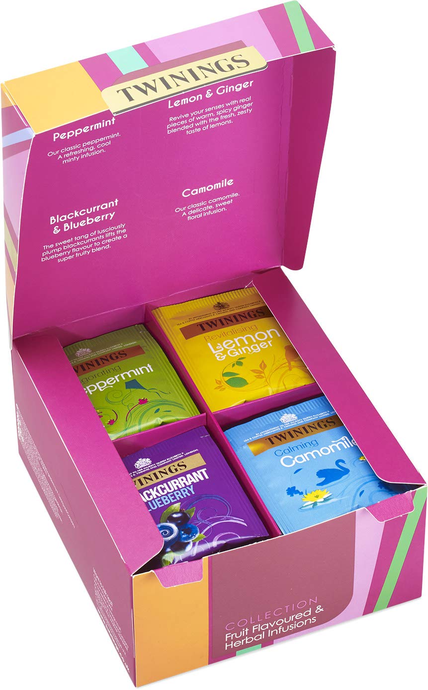 Twinings Infusions Selection Variety Gift Set - 40 Enveloped Teabags with Peppermint, Lemon & Ginger, Blackcurrant & Blueberry, Camomile
