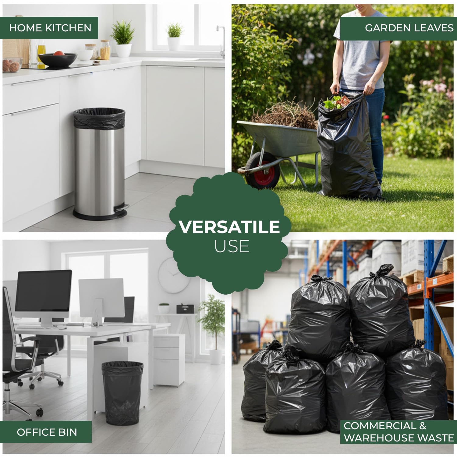 Stick Well 50 Pack Black Bin Bags - 100L Capacity, 33 Micron, Leak-Resistant | Eco-Friendly 7