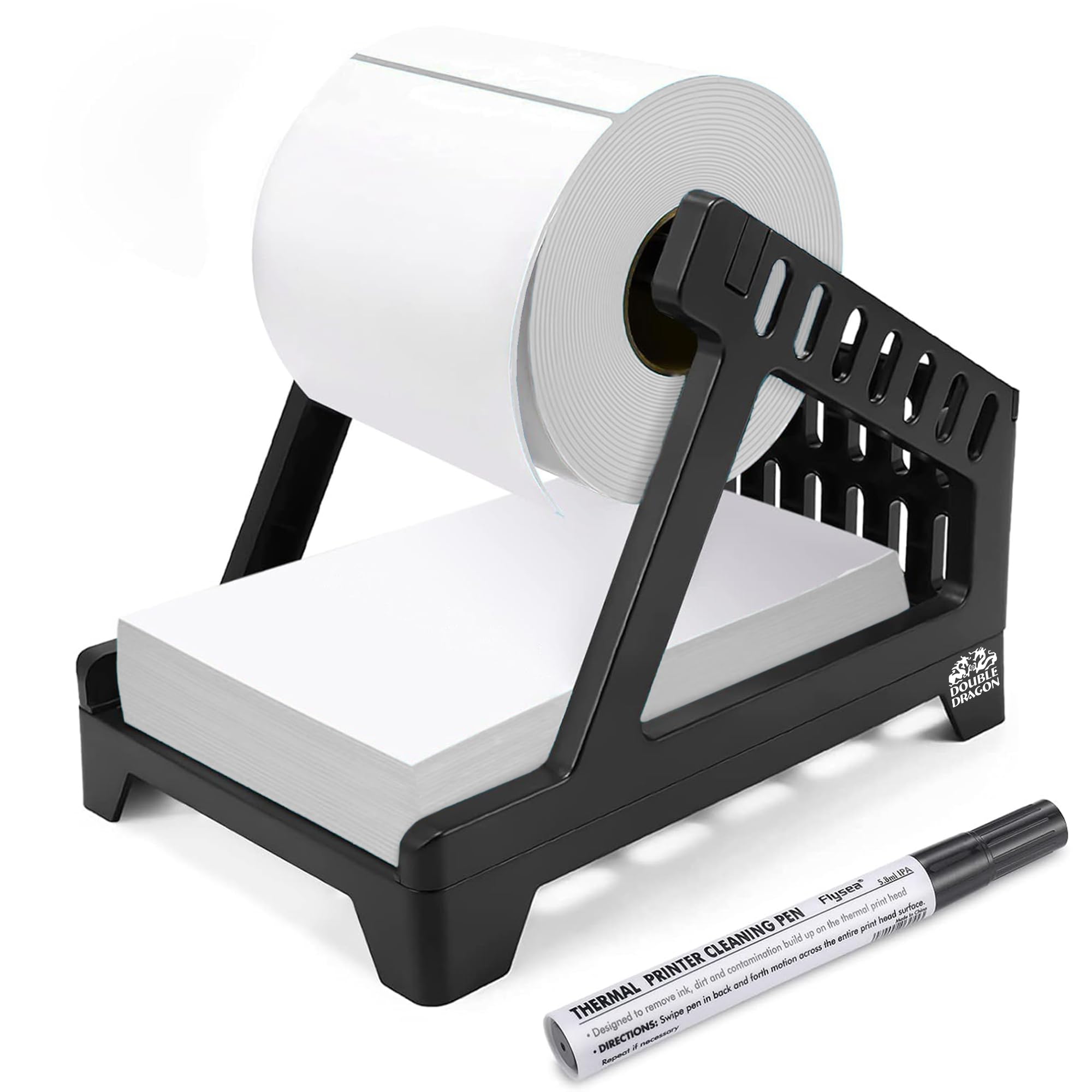 Double Dragon Thermal Label Holder and Dispenser for 4x6 Labels | ABS Construction | Black