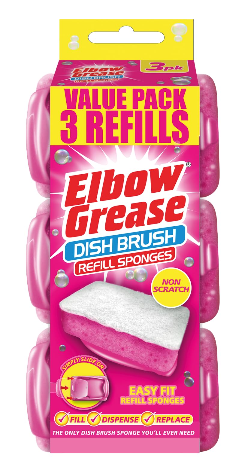 Elbow Grease Dish Brush Refill Sponges - Non-Scratch Cleaning | Pink | 3 Pack 1
