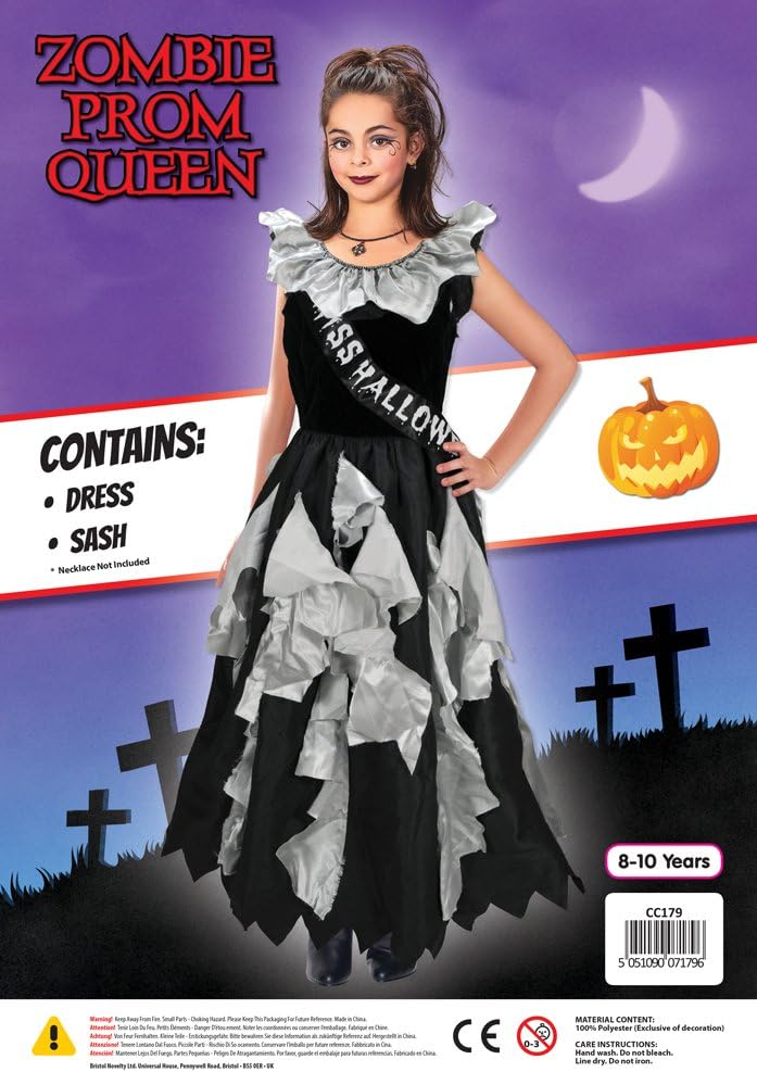 Bristol Novelty Zombie Prom Queen Costume - Grey, Age 8-10 Years 2