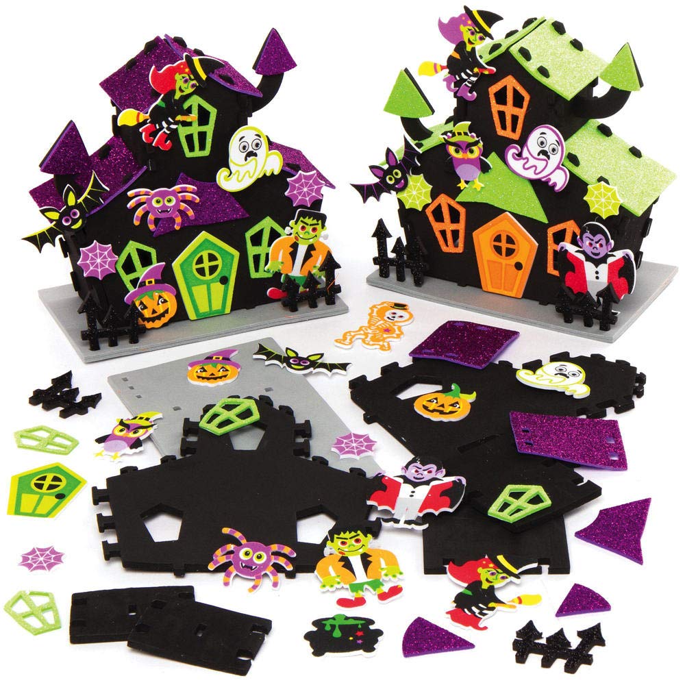 Baker Ross AX257 Halloween Haunted House Craft Kit - Pack of 2, Wooden DIY Spooky House Decoration for Kids 1