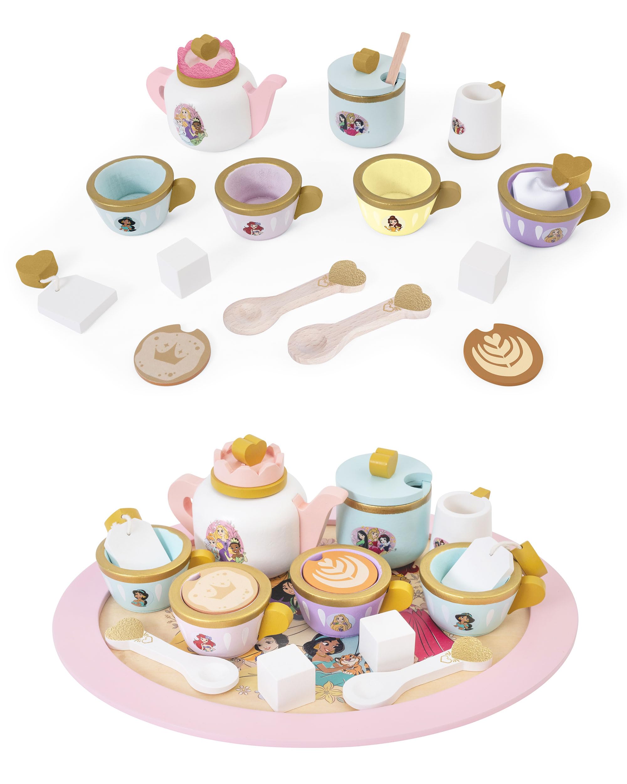 Disney Princess Wooden Tea Set - 15-Piece Pretend Play Toy for Kids Ages 3+ | Wood