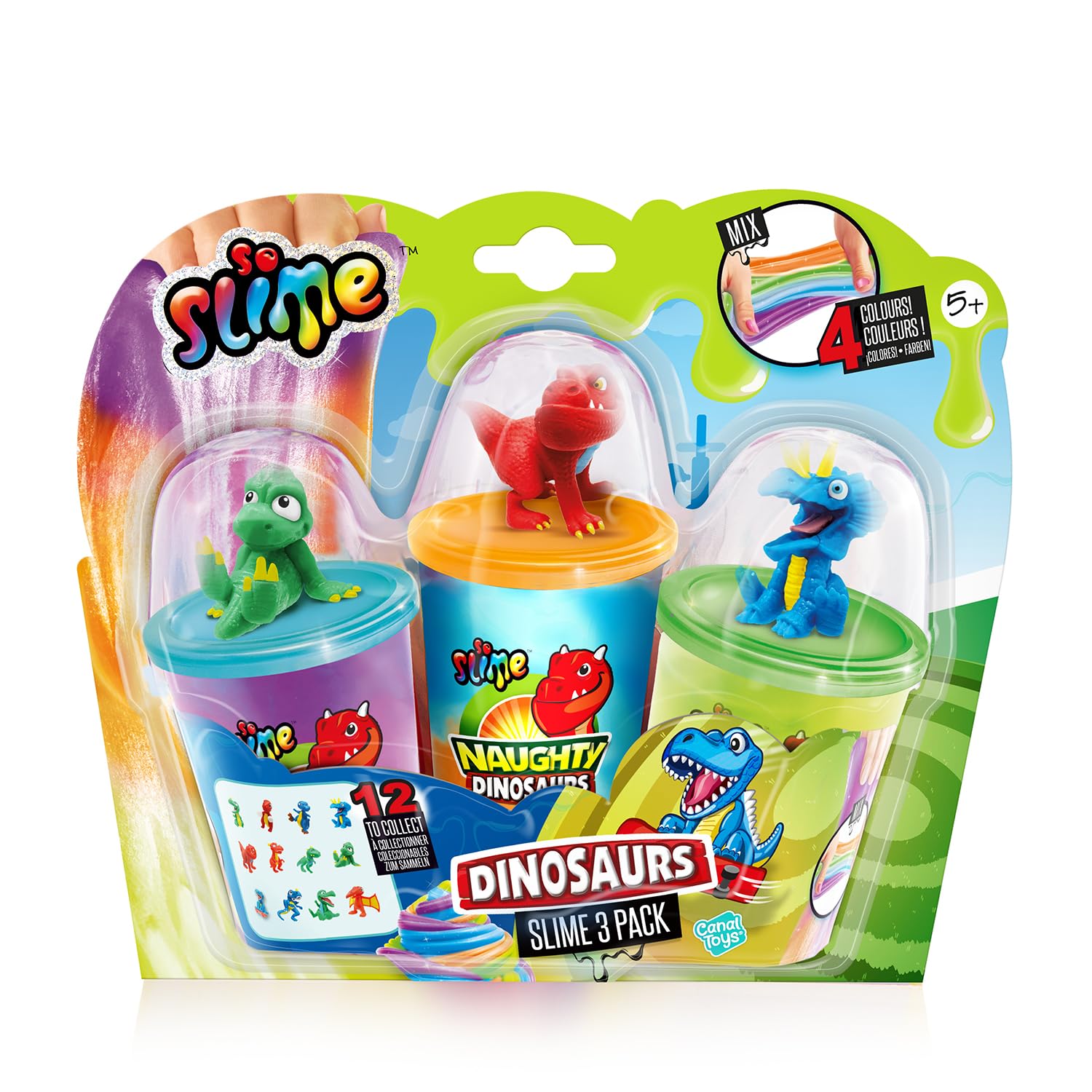 So Slime Collectible Dino Slime Set - 3 Pots Ready-to-Use Slime | Non-Sticky | Collect 12 Figures