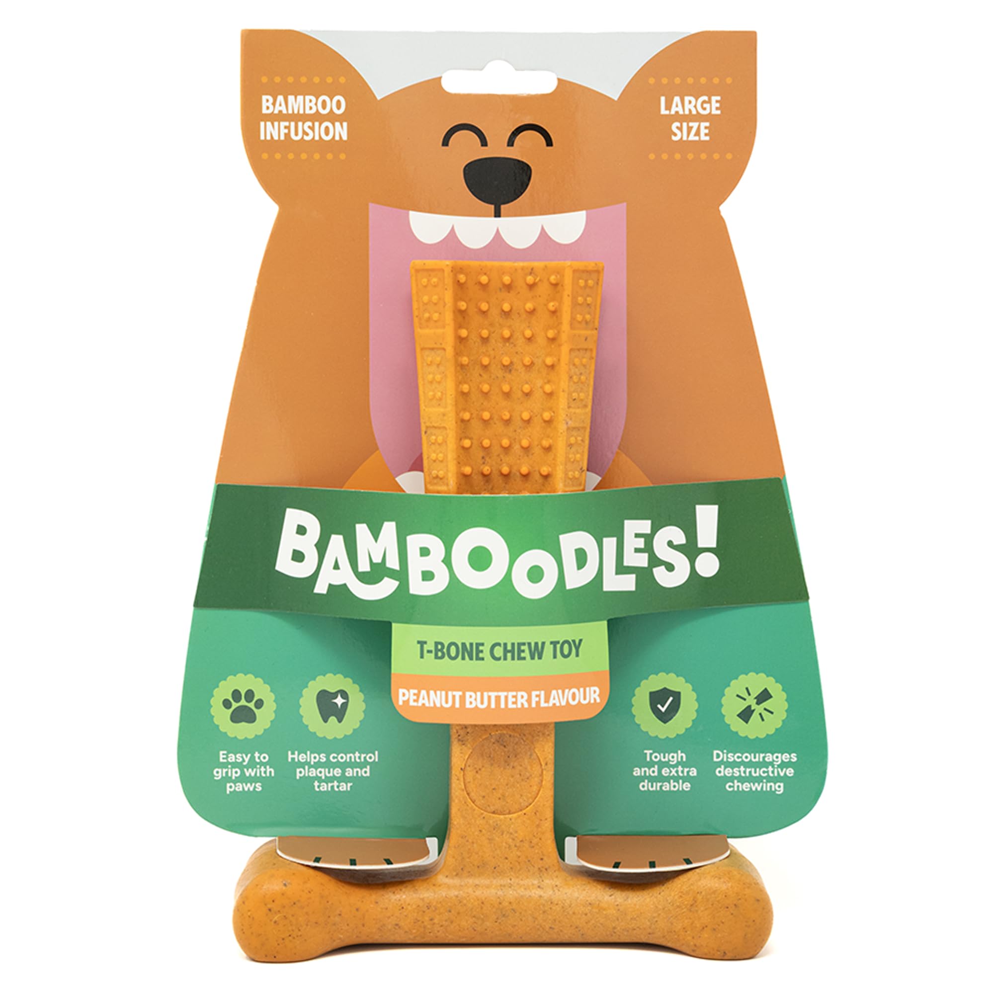 Bamboodles T-Bone Dog Chew Toy - Large | Peanut Butter Flavour | Durable Nylon
