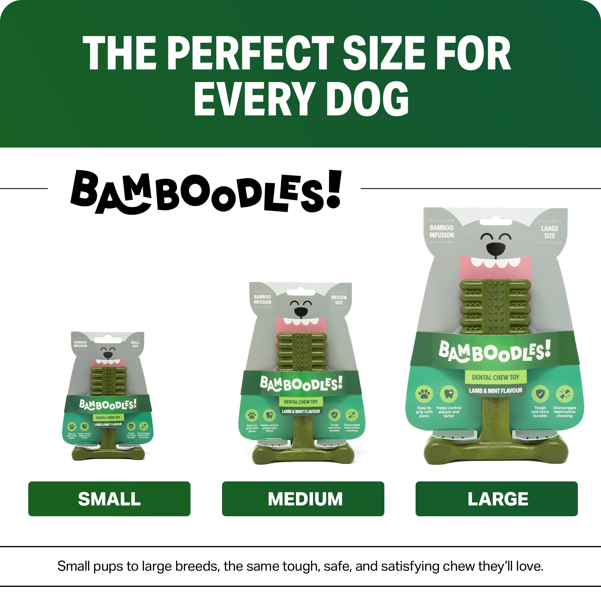 Bamboodles T-Bone Dog Chew Toy - Large | Mint & Lamb Flavour | Heavy Duty 4