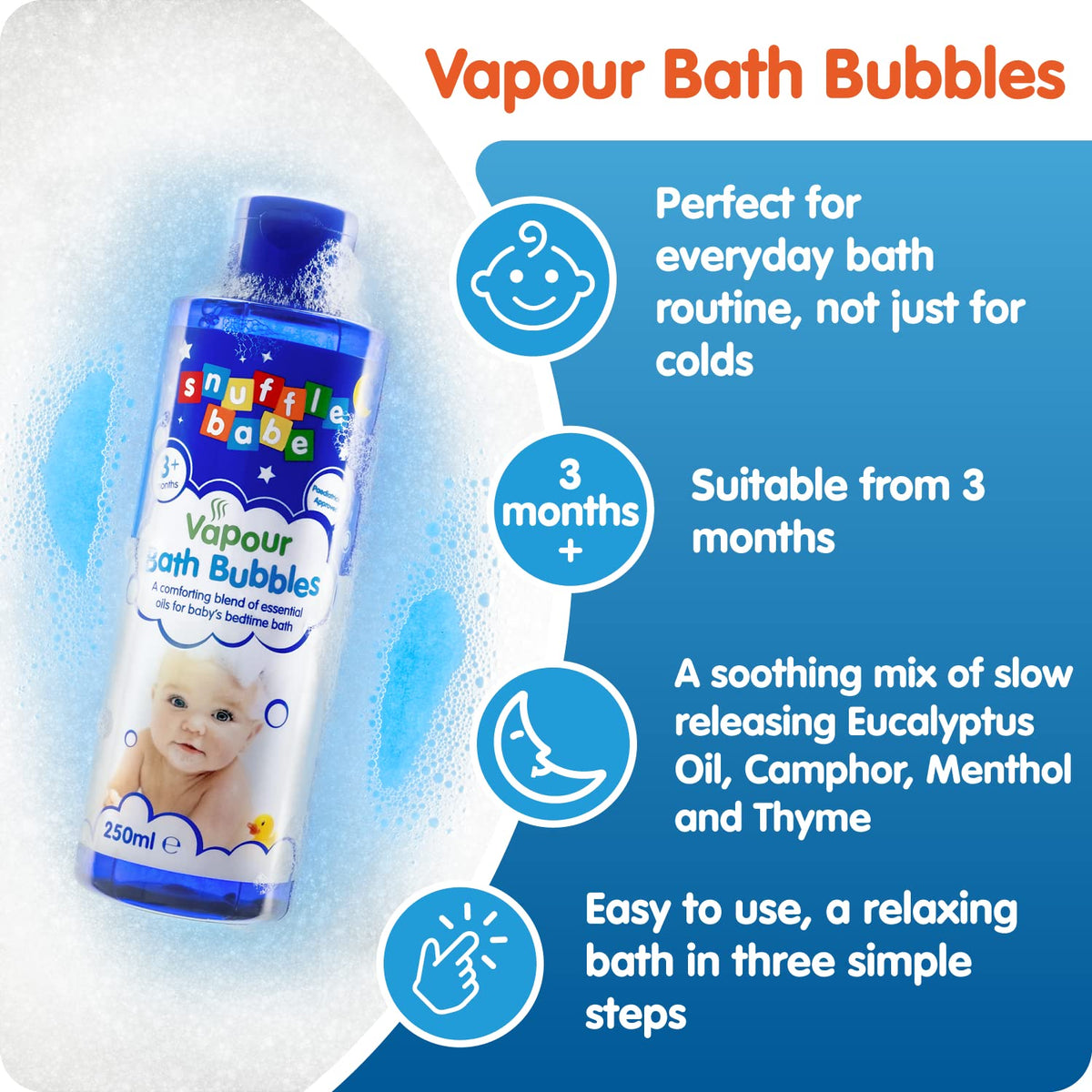Snuffle Babe Vapour Bath Bubbles - Eucalyptus Scent, Relaxing, 250ml 3