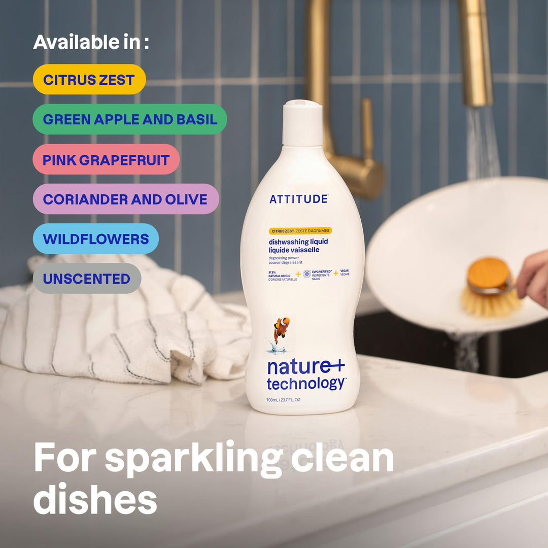 ATTITUDE - Washing Up Liquid, EWG Verified, Plant-Based & Vegan Dish Soap