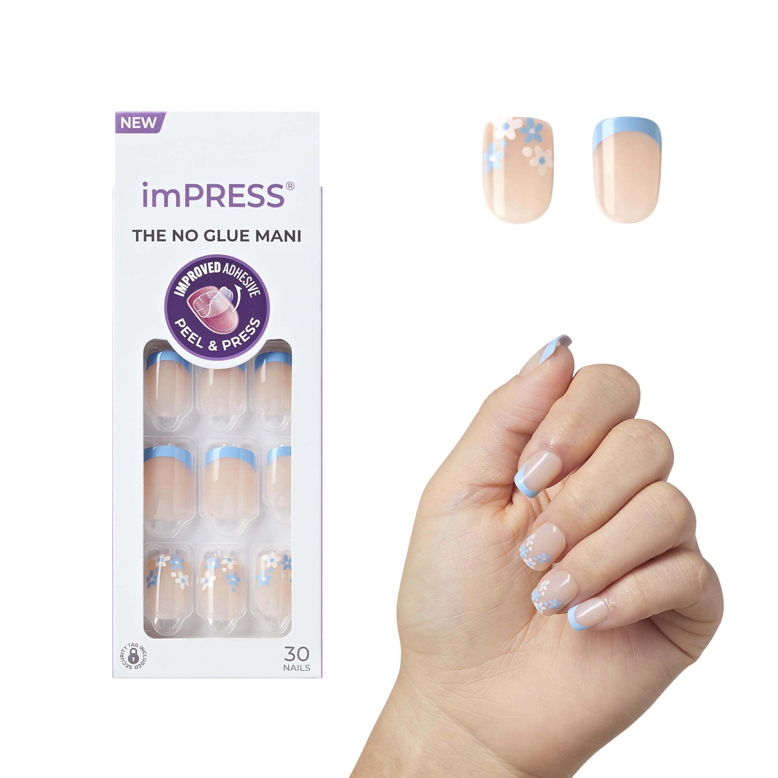 imPRESS Modern French Press-On Nails - Blue Tips, Short Square, No Glue Needed