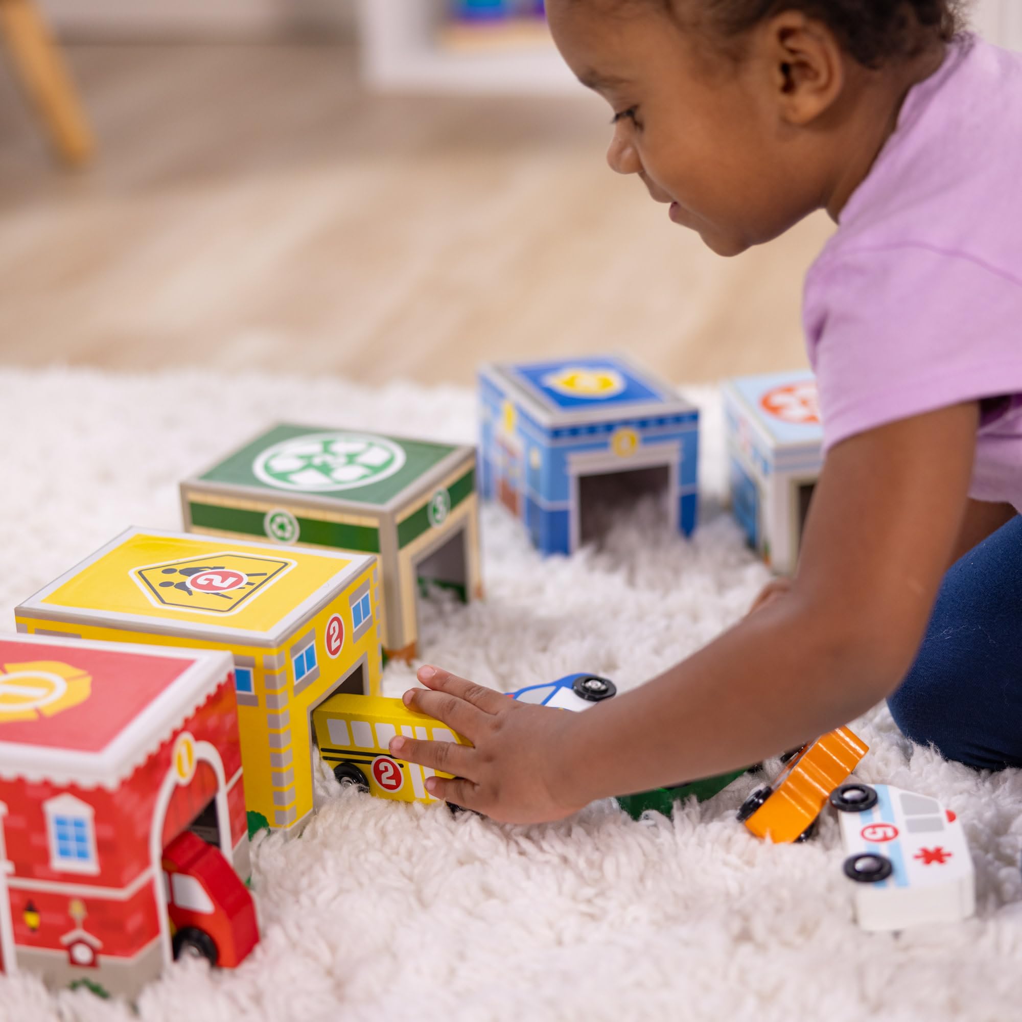 Melissa & Doug Nesting and Sorting Blocks – 6 Buildings & 6 Wooden Vehicles for Ages 2-5 2