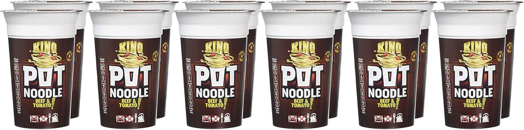 Pot Noodle Beef & Tomato Flavour King Pot – 12 x 114g Vegetarian Instant Noodles