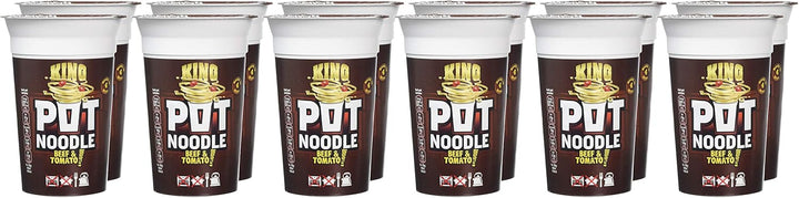 Pot Noodle Beef & Tomato Flavour King Pot – 12 x 114g Vegetarian Instant Noodles