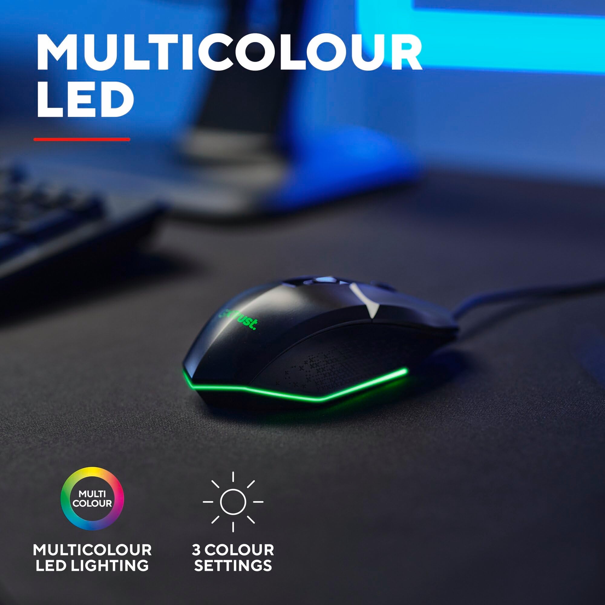 Trust Gaming GXTrust 1109 Vylax Gaming Mouse - 6 Programmable Buttons, 200-6400 DPI, RGB LED Lighting, 1.5m Cable, Black 13