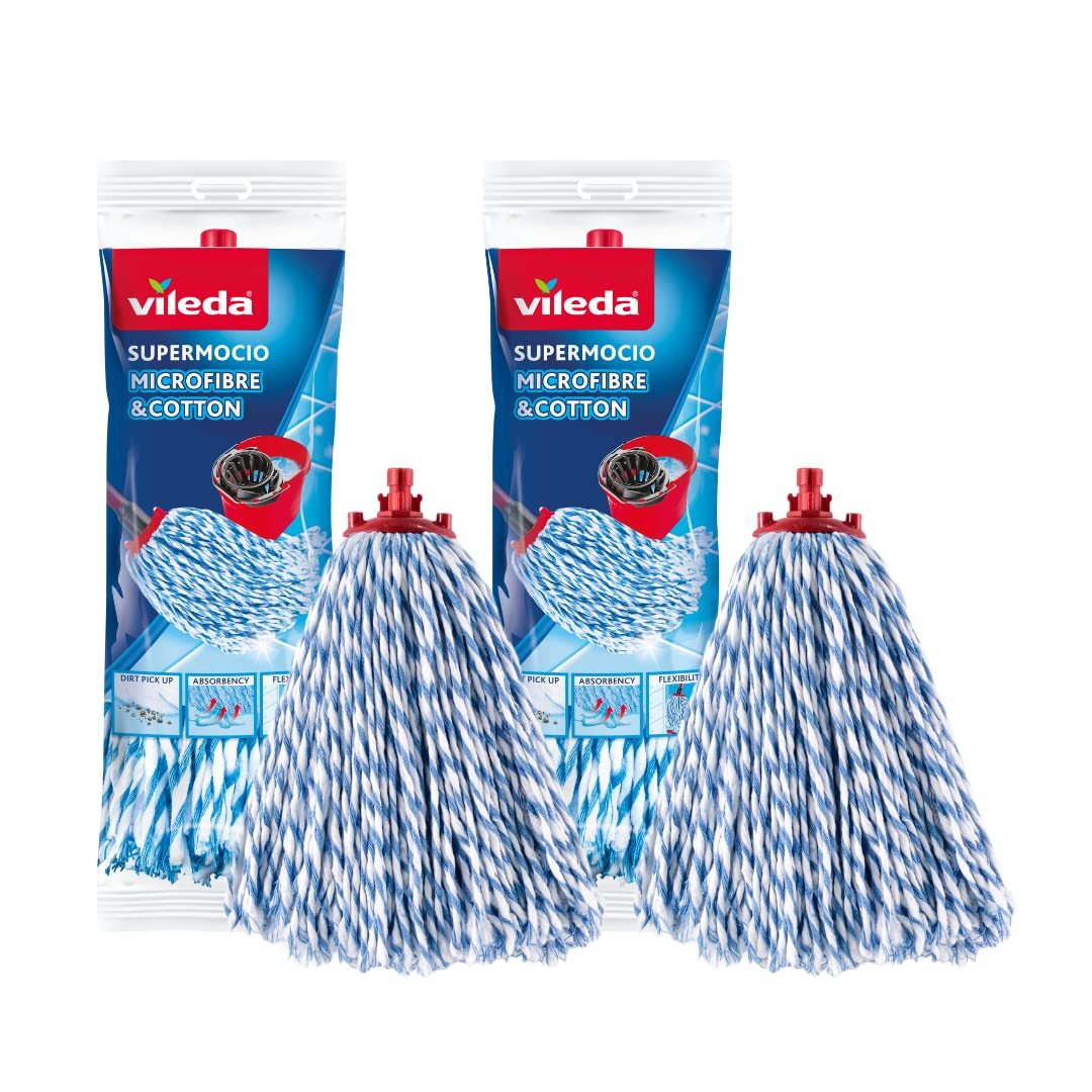 Vileda Supermocio Microfibre and Cotton Mop Refill - Pack of 2 | Machine Washable Head