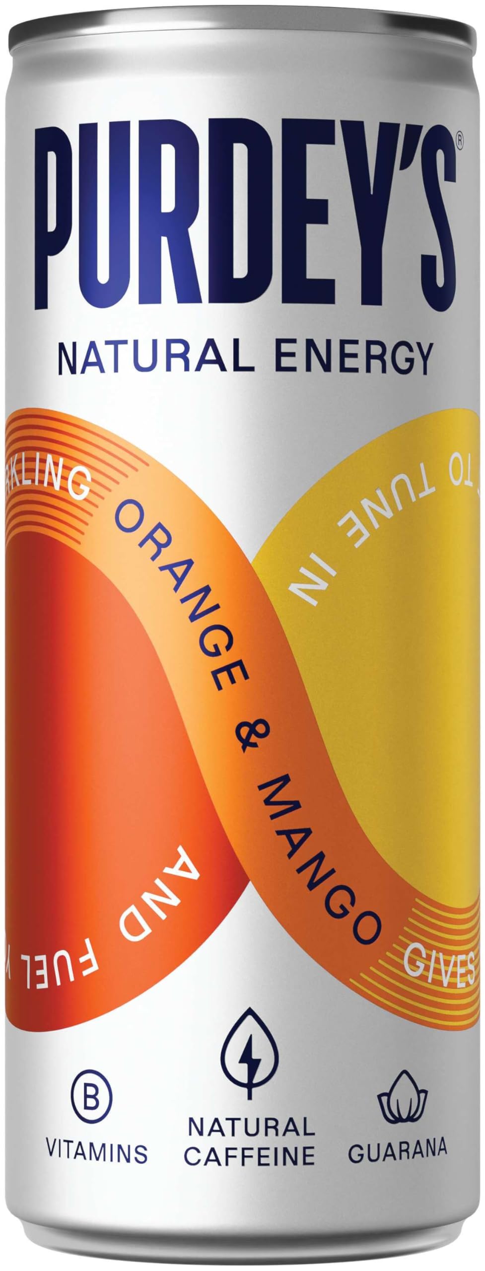 Purdey's Natural Energy Orange & Mango Juice - 250ml Can (Pack of 4) | Natural Caffeine & B Vitamins