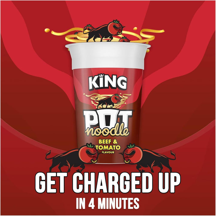 Pot Noodle Beef & Tomato Flavour King Pot – 12 x 114g Vegetarian Instant Noodles