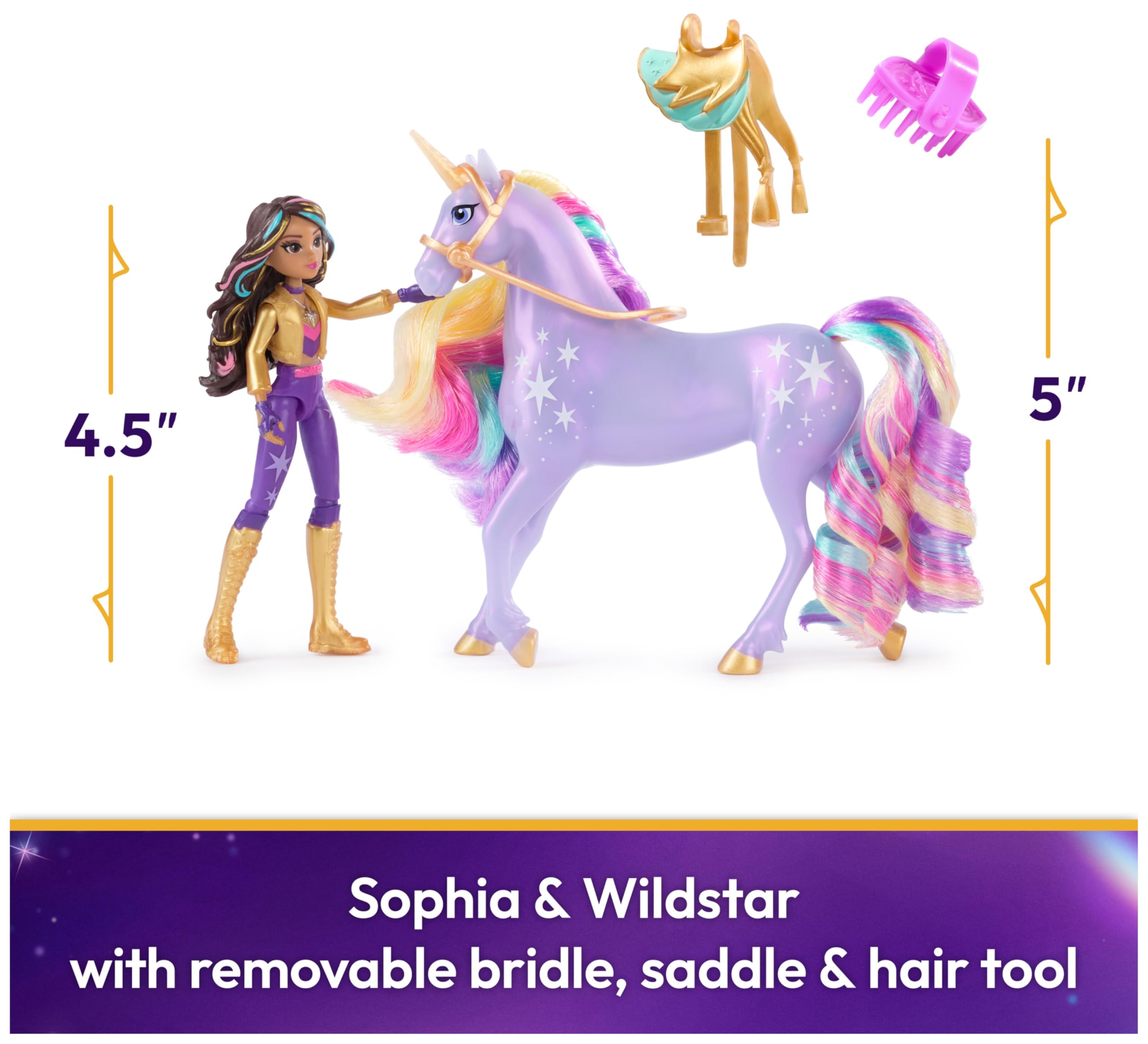 Unicorn Academy Sophia & Wildstar Playset with 2 Riding Accessories and Hair Styling Tool | Ages 4+