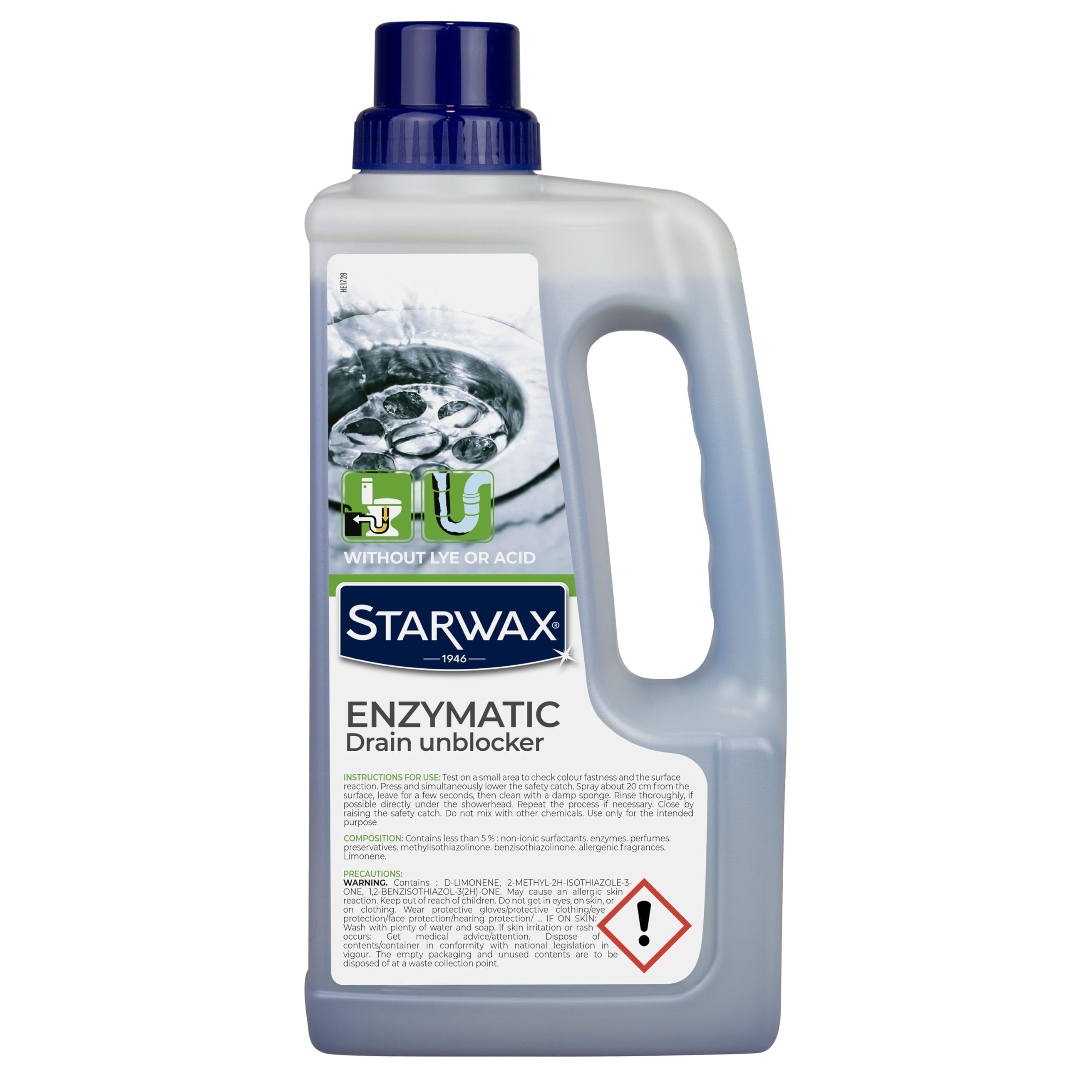 STARWAX Biological Drain Cleaner - Acid Free, Unclogs Drains & Eliminates Odours, 1L 1