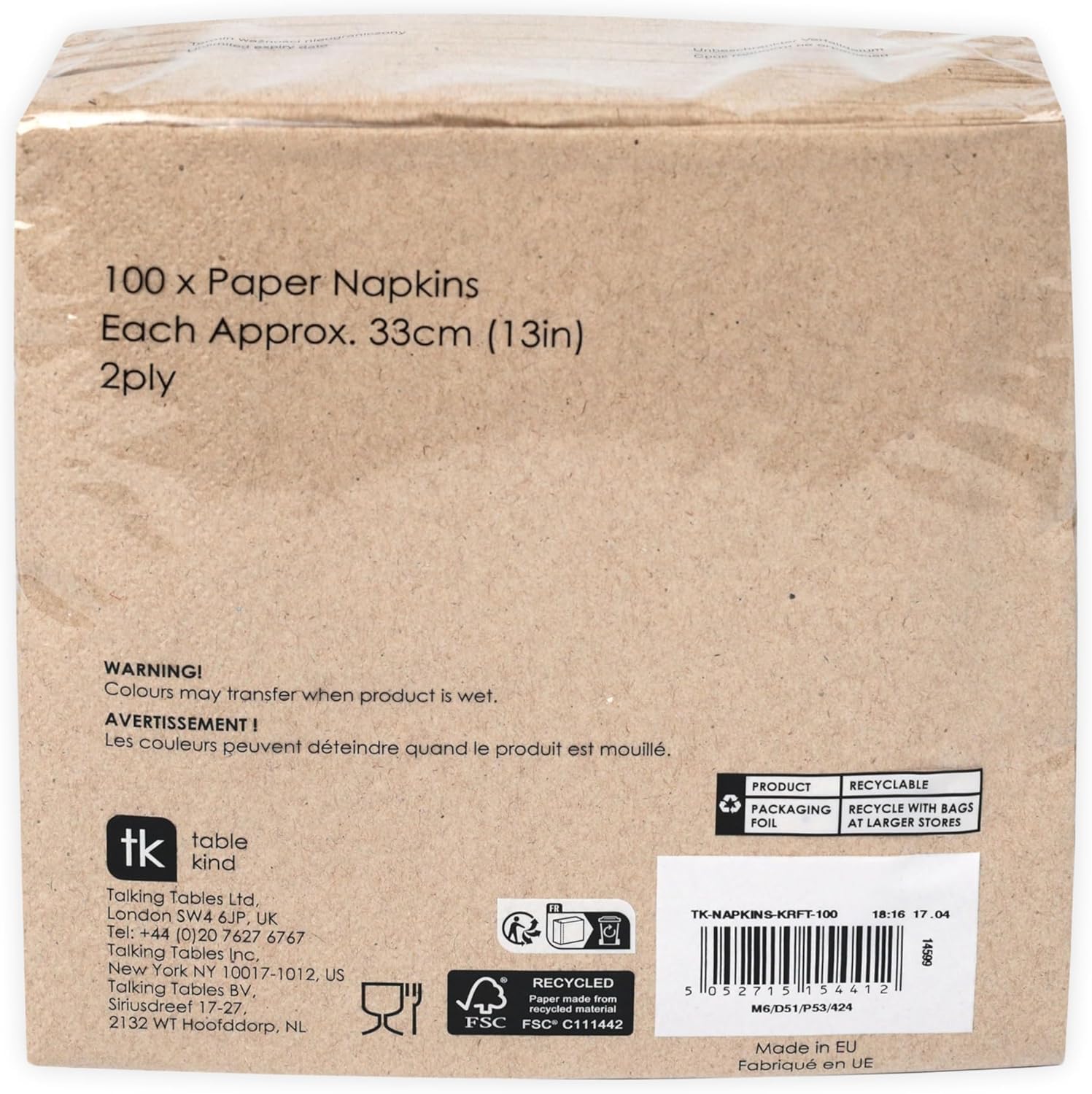 Talking Tables Table Kind Napkins - 100 Pack Soft Recycled Brown Paper | 2-Ply 33cm | Eco-Friendly 6