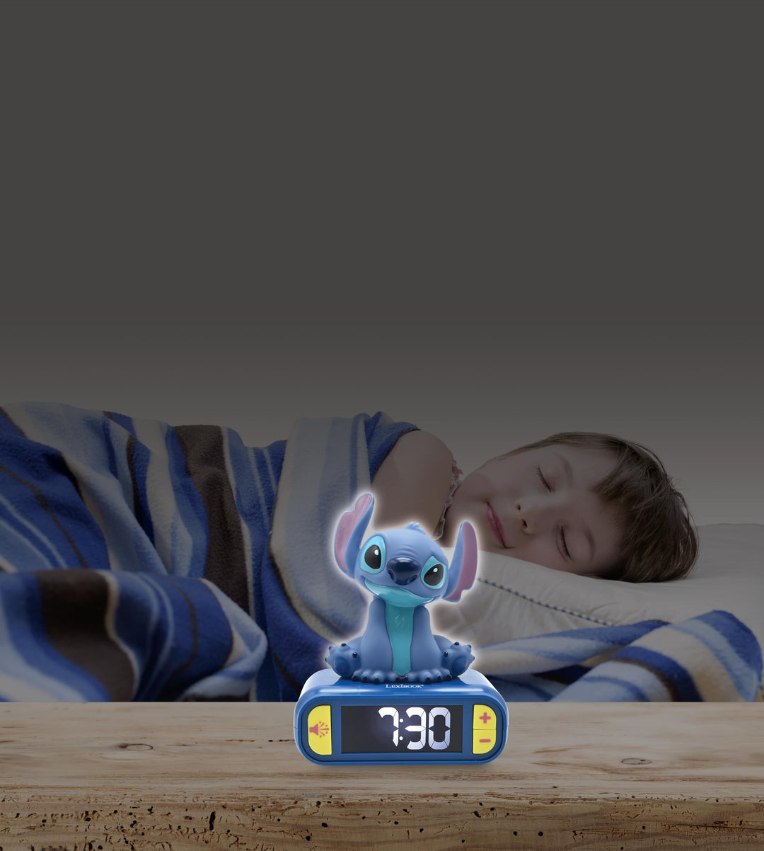 Lexibook Disney Stitch Nightlight Alarm Clock with Sounds and LCD Backlit Screen - Blue