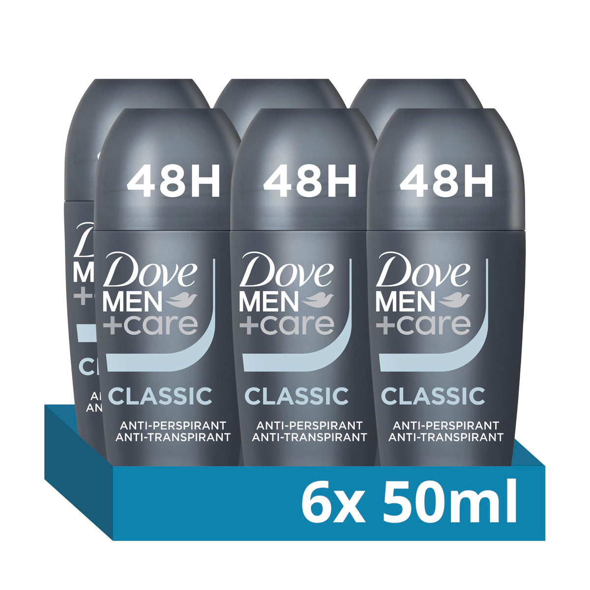 Dove Men+Care Classic Anti-Perspirant Roll On Deodorant - 50 ml, Pack of 6