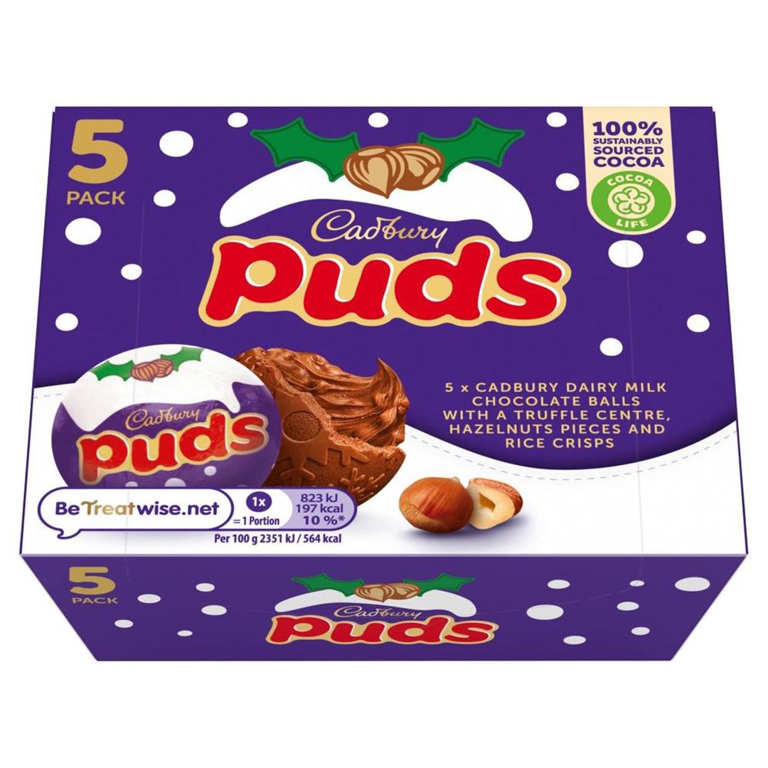 Cadbury Dairy Milk Chocolate Puds 5 Pack, 175g - Festive Truffle & Hazelnut Treats
