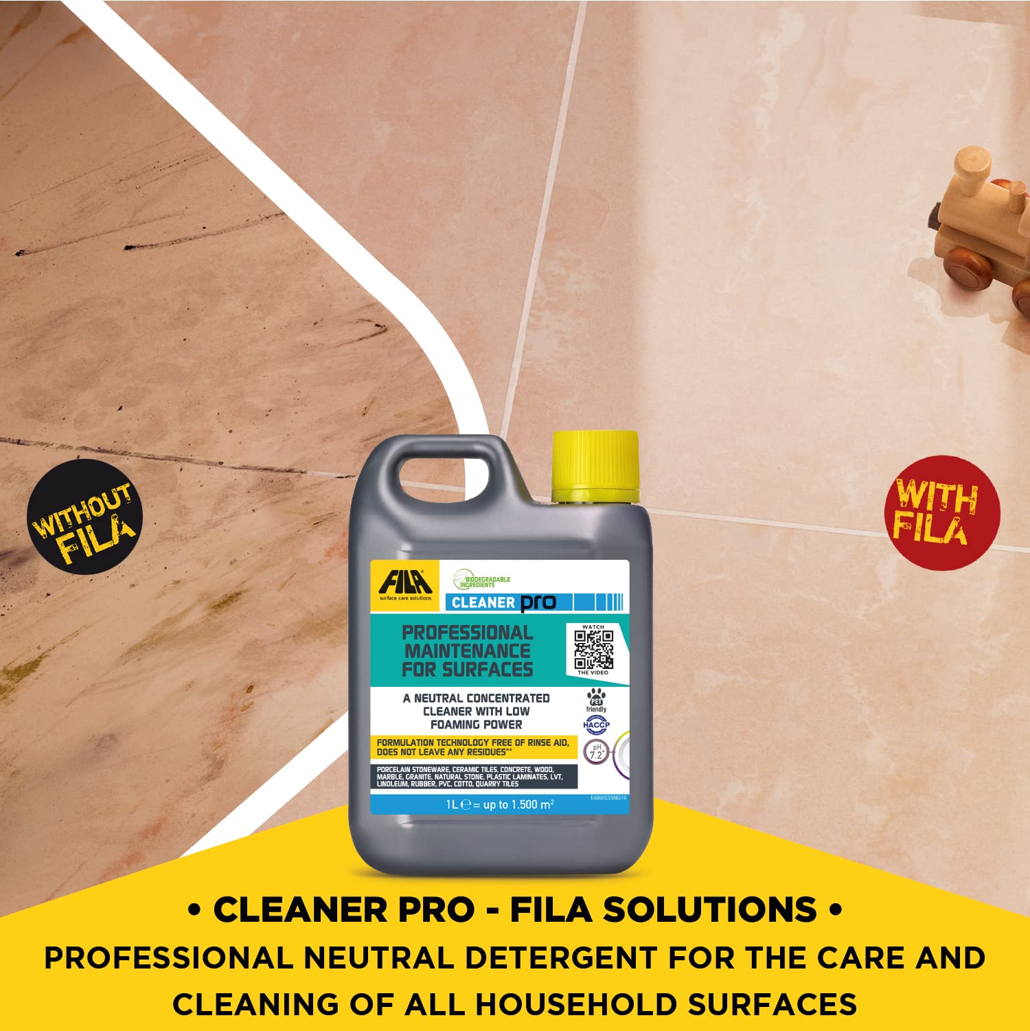 FILA Surface Care Solutions CLEANER PRO - Concentrated Neutral Detergent | 1L Lemon Scent