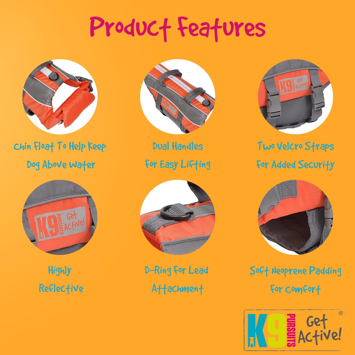 K9 Pursuits High Visibility Life Jacket - Orange, Small | Fits 7-14 kg Dogs | Neoprene 5