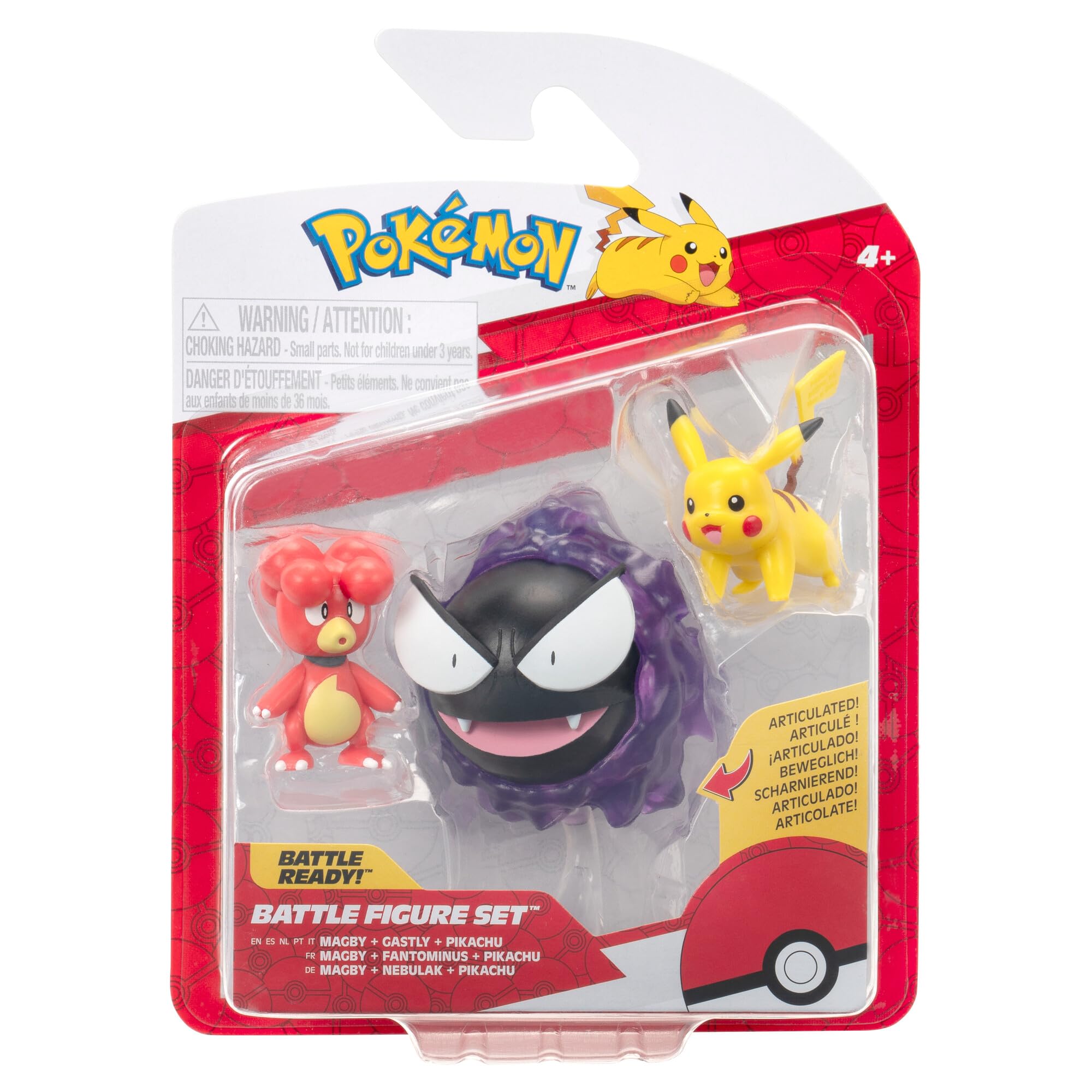 Pokémon Battle Figure 3 Pack - 2-Inch Pikachu & Magby, 3-Inch Gastly with Articulated Limbs 1