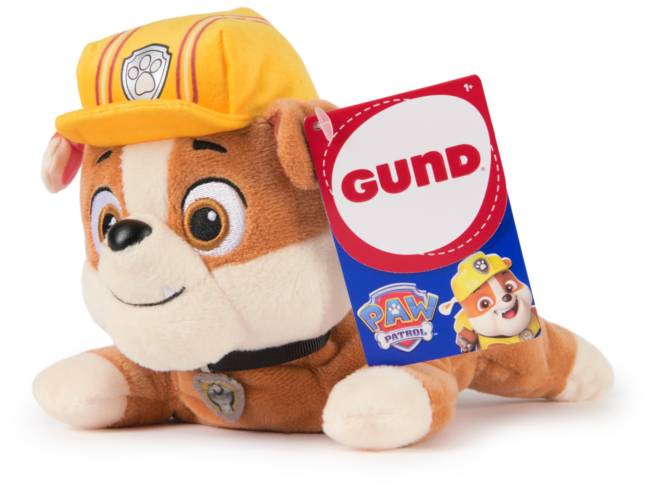 Paw Patrol GUND Rubble Lounging Plush Toy - 8 Inches, Weighted, Surface-Washable 5