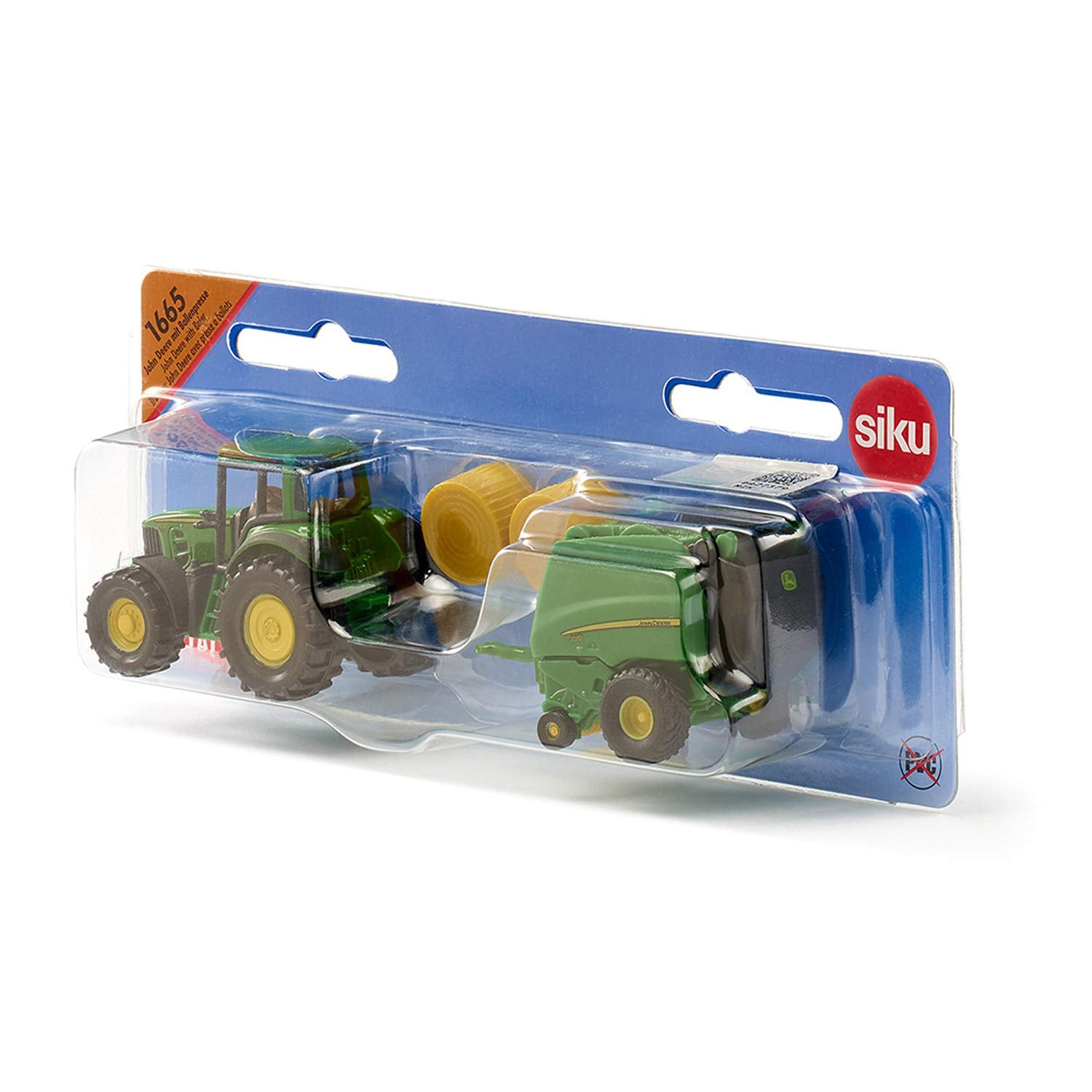 SIKU John Deere Tractor with Round Baler and 2 Bales 1:72 Scale | Metal/Plastic | Green 7
