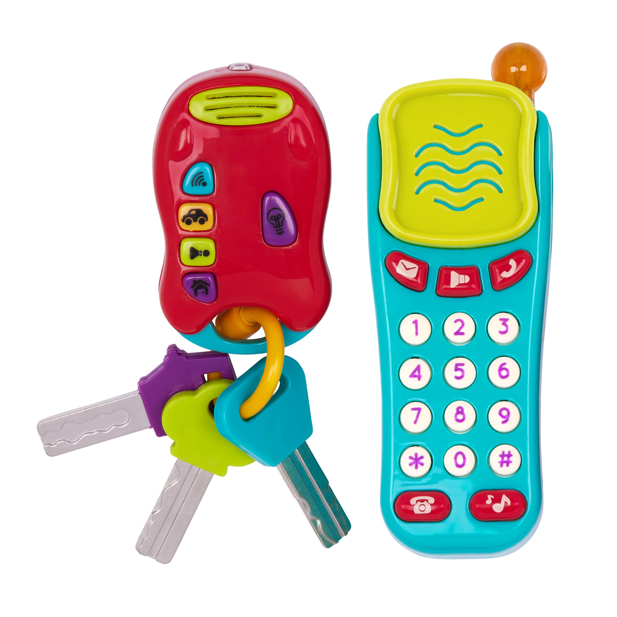Battat Sensory Pretend Phone & Keychain Toy - Light-Up Electronic Playset for Toddlers 18 Months+ 1
