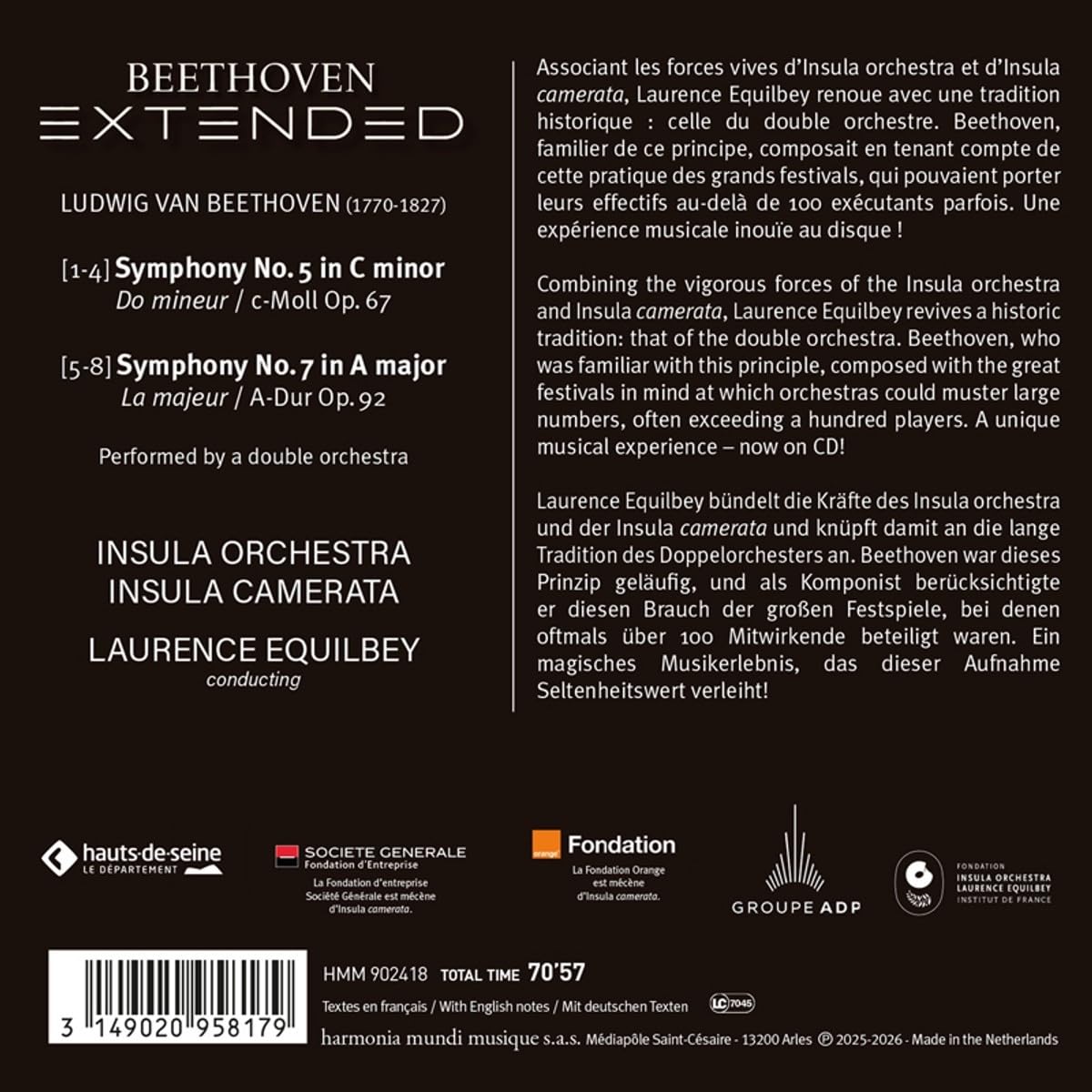 Insula Orchestra & Laurence Equilbey - "Beethoven Extended": Symphonies Nos. 5 & 7 [CD]