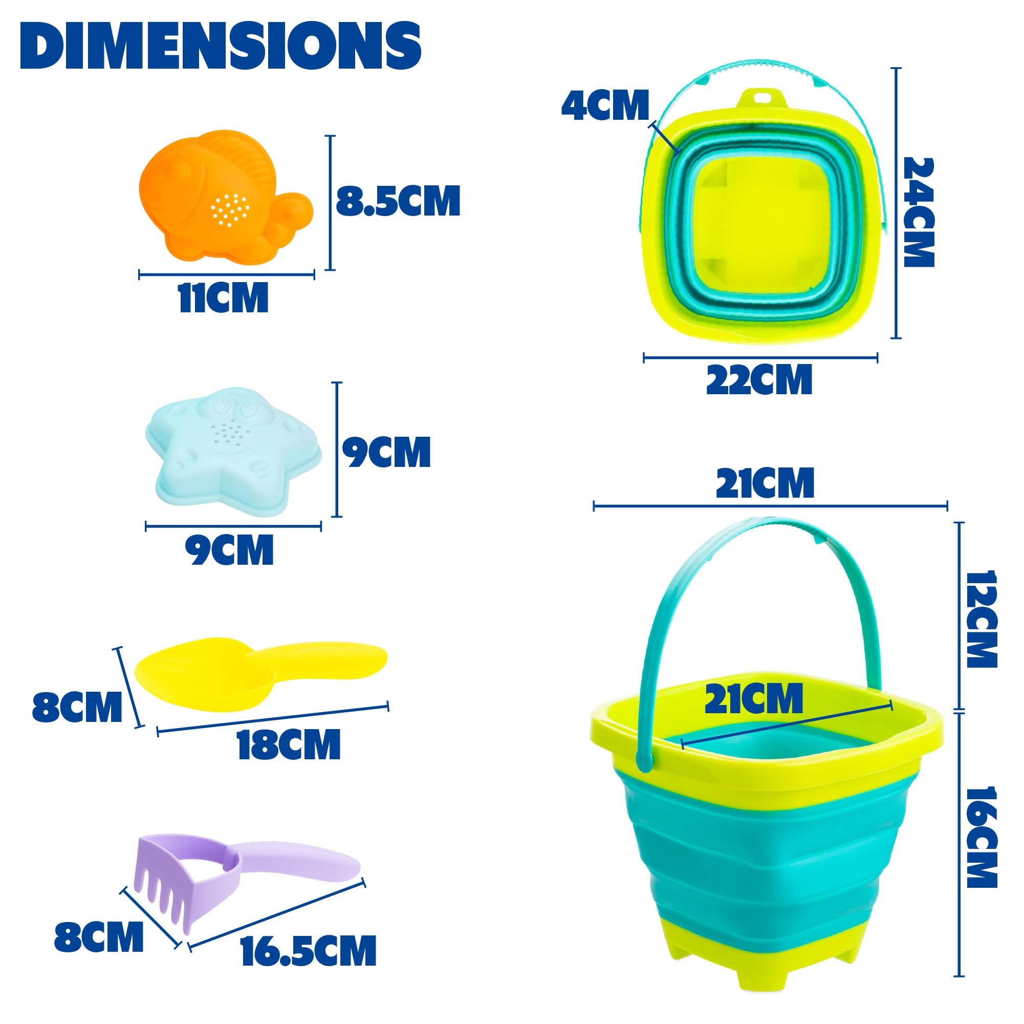 Yello 5pc Silicone Collapsible Bucket Set with Beach Moulds & Tools for Children Aged 3+ 8